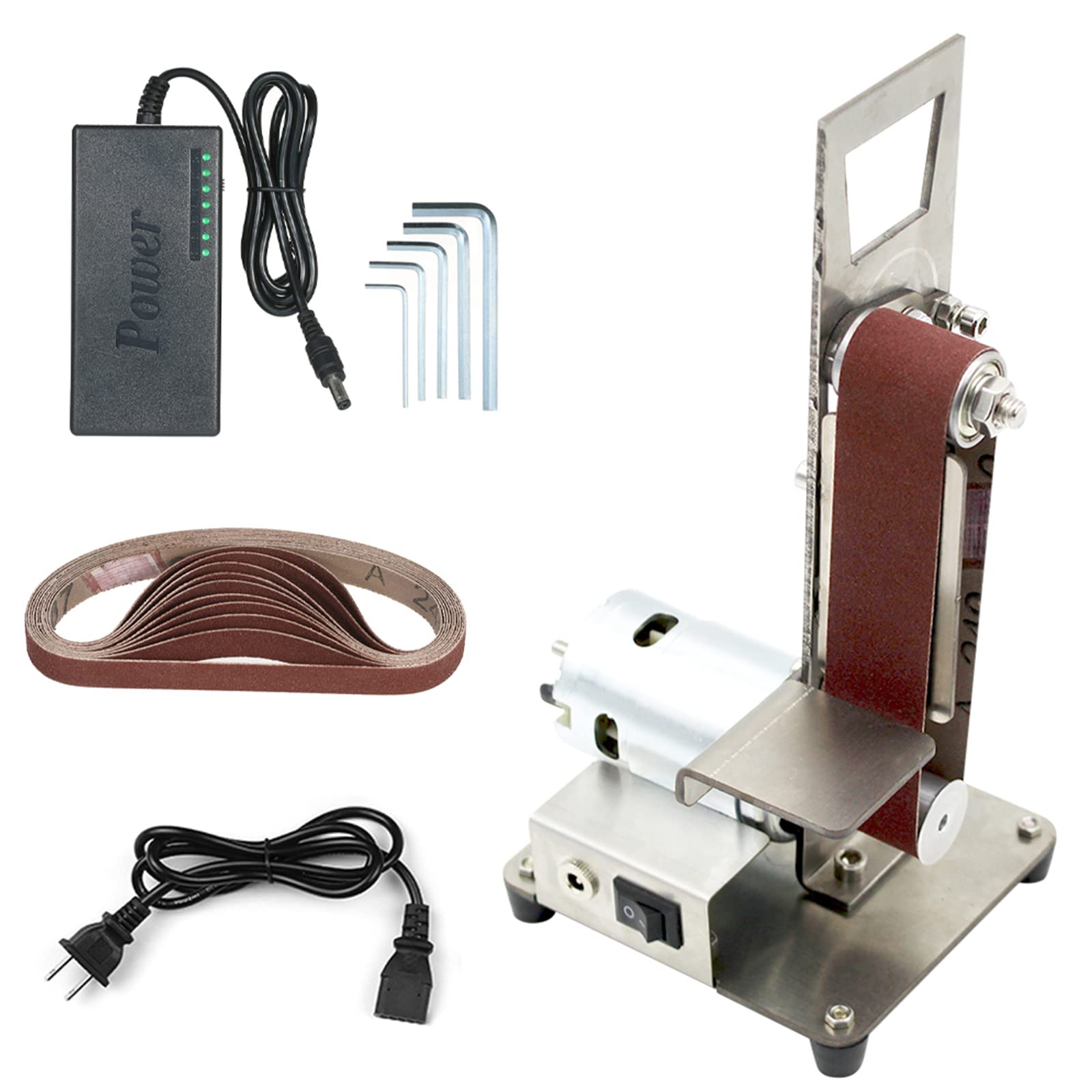 Mini Electric Belt Sander 300W - 1000-9000 RPM Adjustable Speed, 795 Motor DIY Polishing & Grinding Machine for Metal, Wood, Knife Sharpening | Compact Bench Sanding Tool for Home Workshop, Woodworking & Metalworking Projects