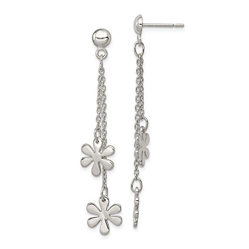 925 Sterling Silver Flower Dangle Post Earrings for Women - Elegant Floral Stud Earrings for Everyday Wear & Special Occasions