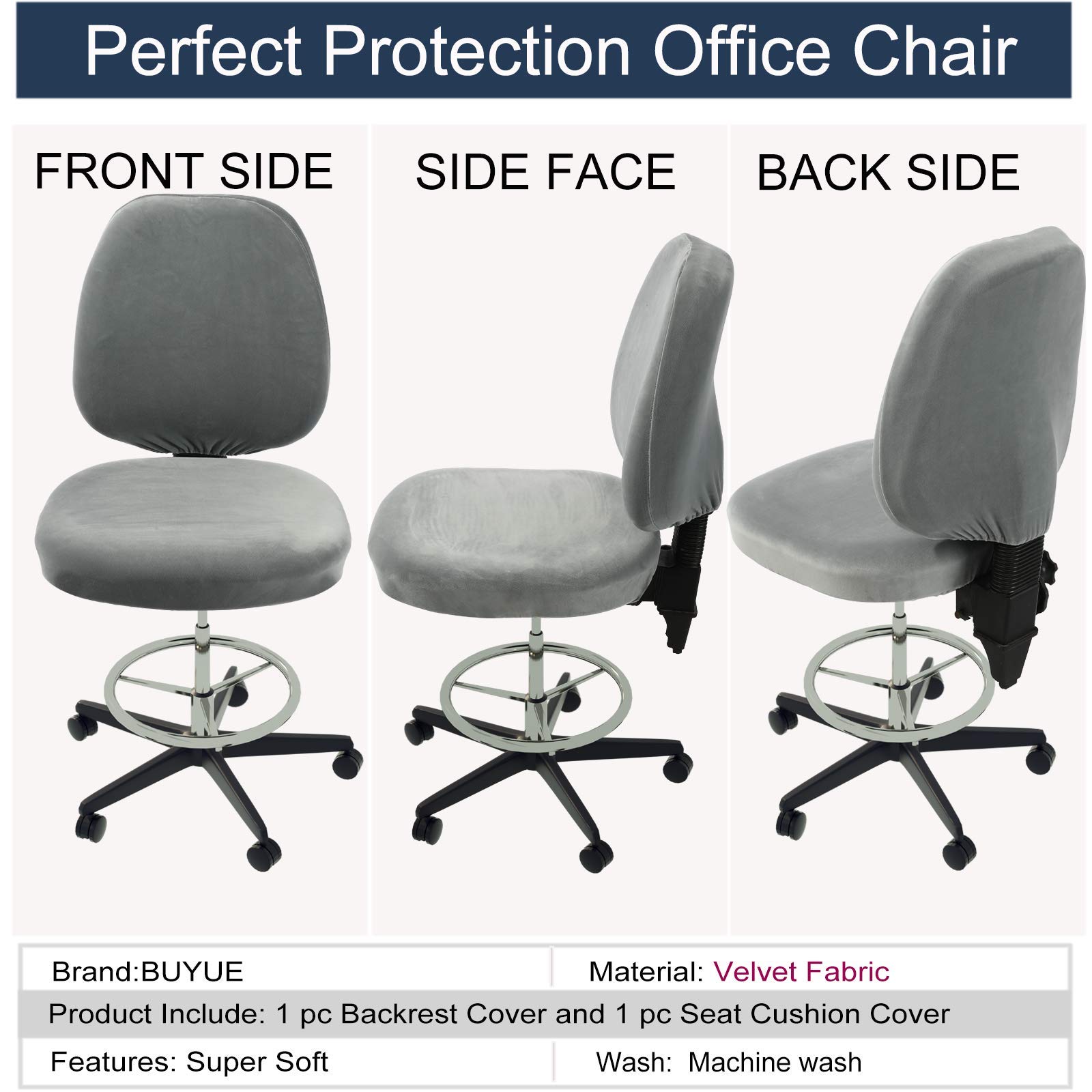BUYUE Velvet Office Chair Seat Cover - Super Soft Stretchable Washable Dustproof Slipcover for Computer Desk Chairs, Student Dorm Furniture (Dark Grey) | Home Office & Study Room Essentials