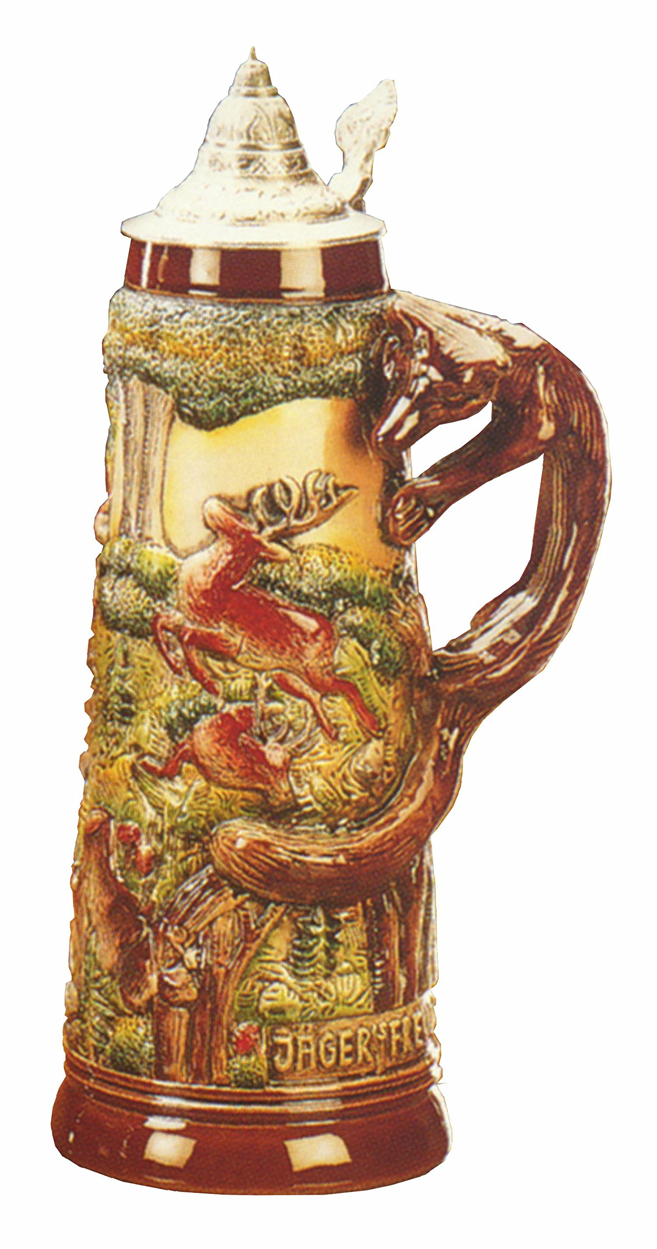 Authentic German Beer Stein with Fox Handle - 2 Liter Hunting Tankard Mug for Oktoberfest & Outdoor Gatherings