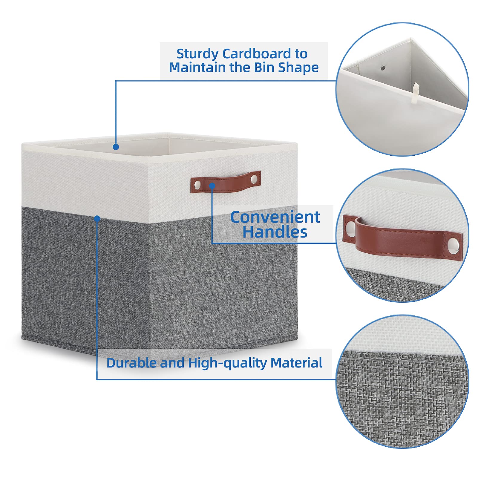 Temary 13x13 Storage Cubes 4 Pack - Large Fabric Cube Storage Bins with Leather Handles, Foldable Cloth Baskets for Shelves - Perfect for Organizing Closet, Clothes, Toys & Home Decor - Ideal for Bedroom, Nursery & Office Organization