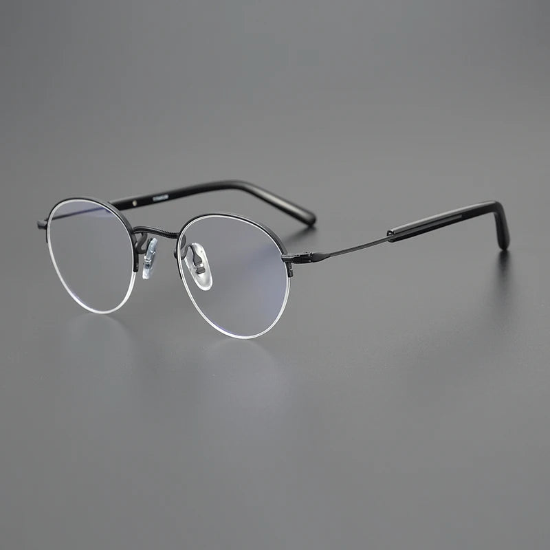 Lightweight Unisex Black Semi-Rimless Round Titanium Eyeglasses (110g) - Perfect for Reading, Work & Everyday Wear