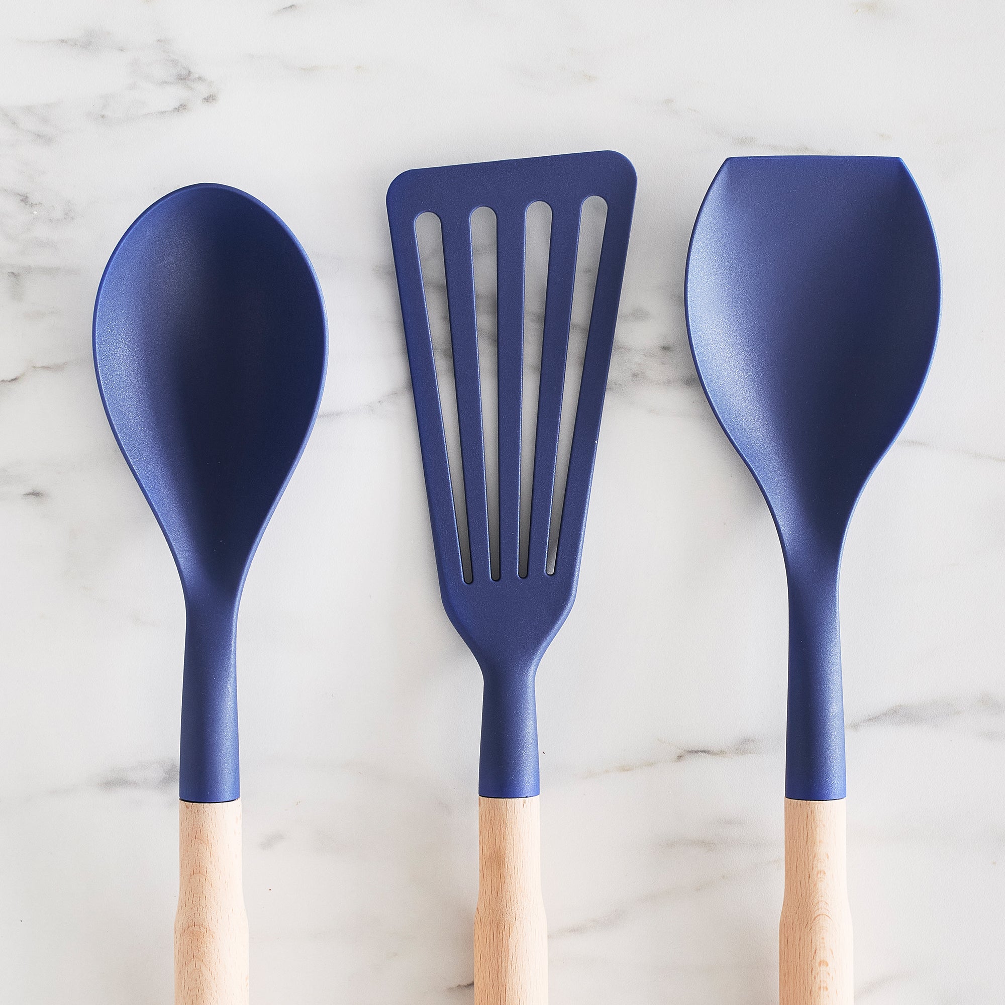 GreenLife Non-Toxic Nylon & Wooden Cooking Utensil Set with Ceramic Holder - 7 Piece Kitchen Tool Collection (Blue) | Perfect for Baking, Cooking & Serving - Dishwasher Safe & BPA Free