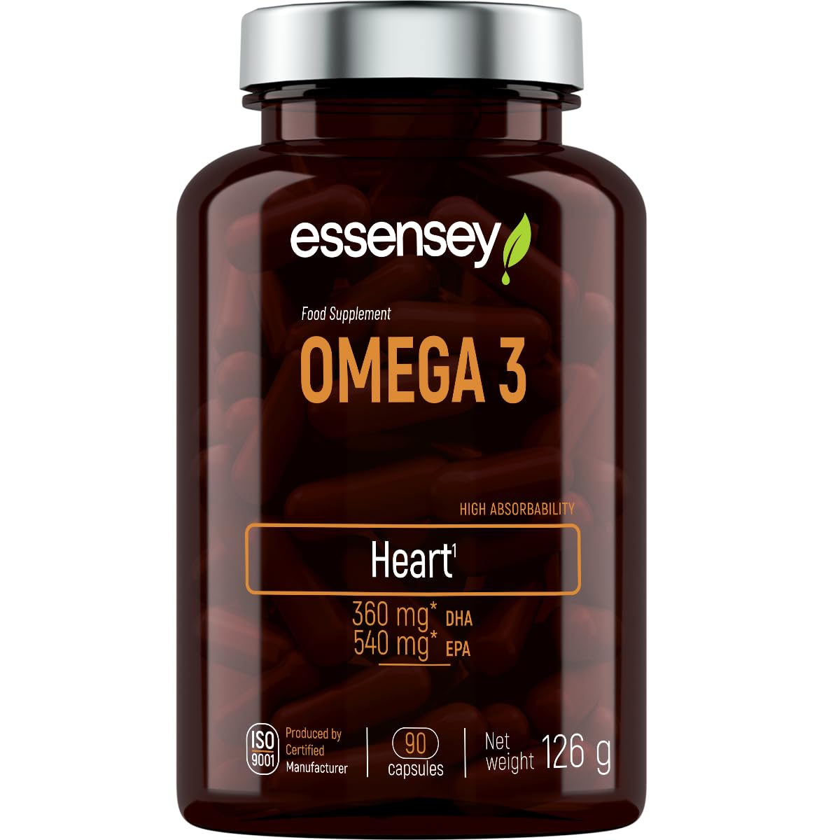 Essensey Omega 3 Fish Oil Supplement - 90 Softgel Capsules for Heart, Brain & Joint Health - Supports Cognitive Function & Cardiovascular Wellness - Perfect for Daily Nutrition & Active Lifestyle