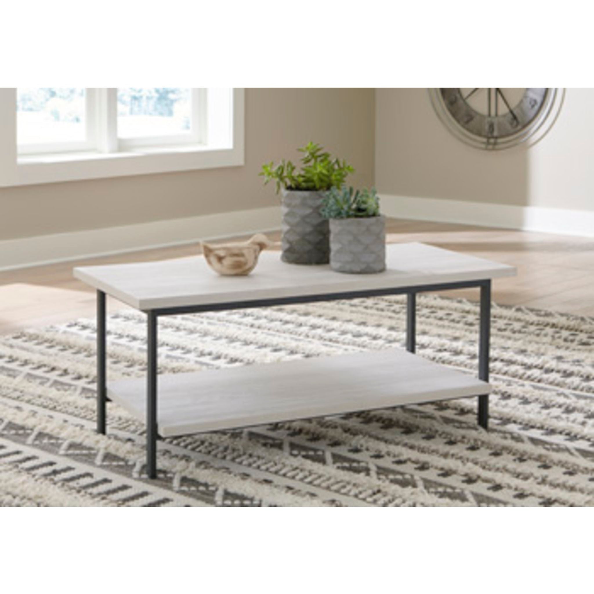 Bayflynn Whitewashed Coffee Table - Modern Farmhouse Style Living Room Centerpiece for Home Decor