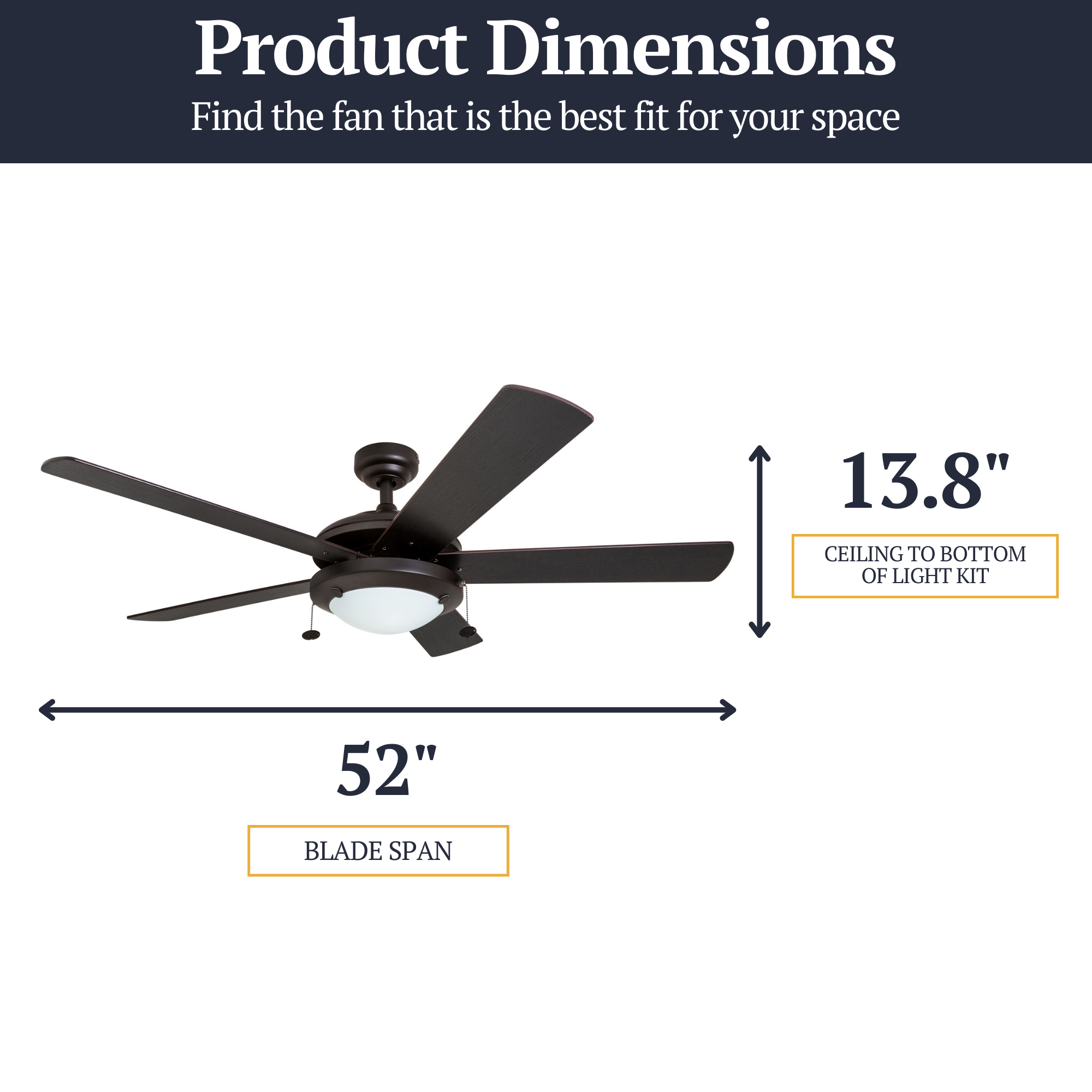 52 Inch Bolivar Espresso Ceiling Fan with Pull Chain - Modern Indoor Ceiling Fan for Living Room, Bedroom, and Office - Energy Efficient & Quiet Operation