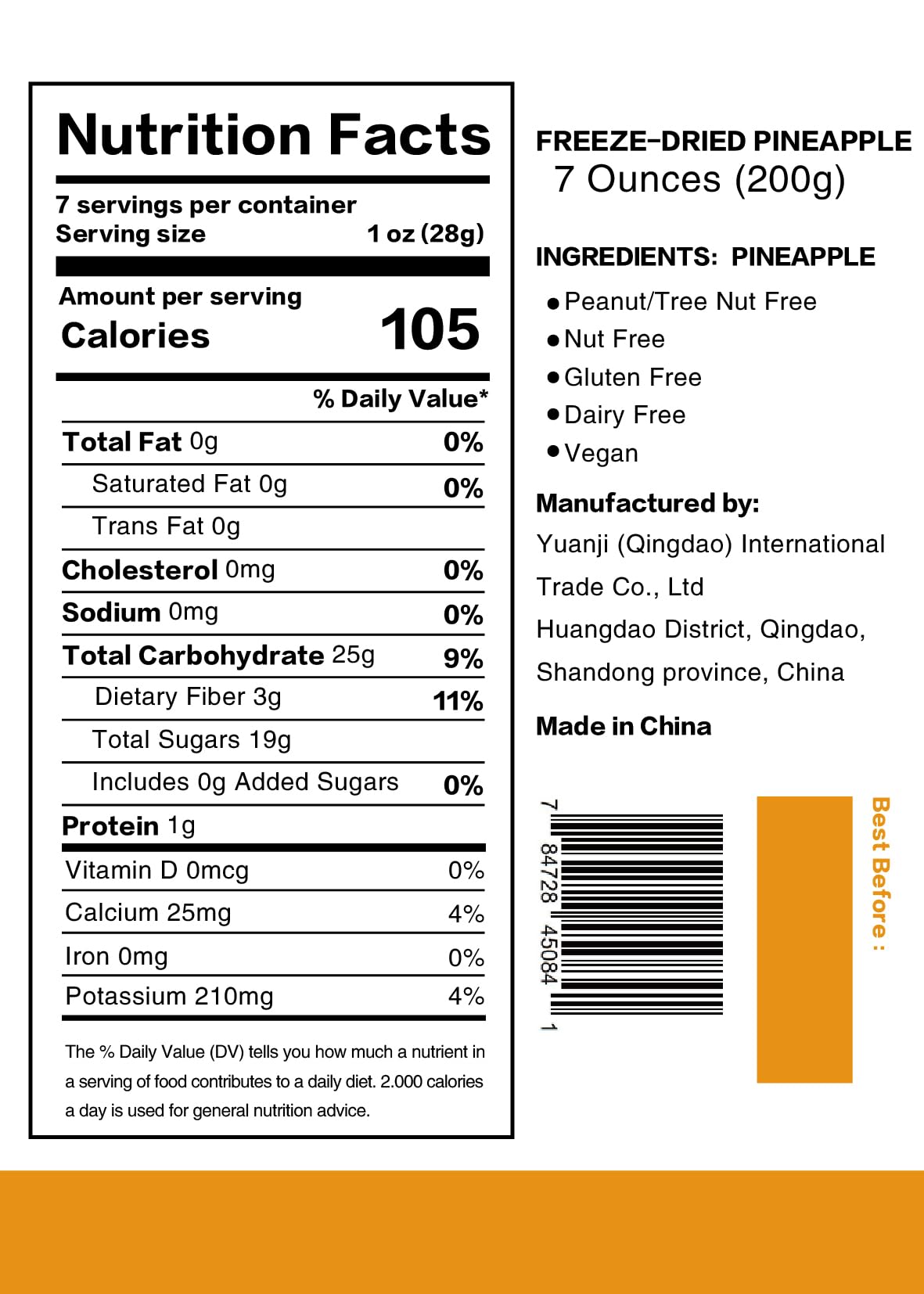 Freeze-Dried Pineapple Slices | 7oz Bag | 100% Natural, No Sugar Added, Non-GMO, Vegan Snack | Healthy Dried Fruit for Kids & Adults | Perfect for Camping, Hiking, Backpacking & School Lunches | Made from Fresh Pineapples | Gluten-Free, Preservative-Free Snack