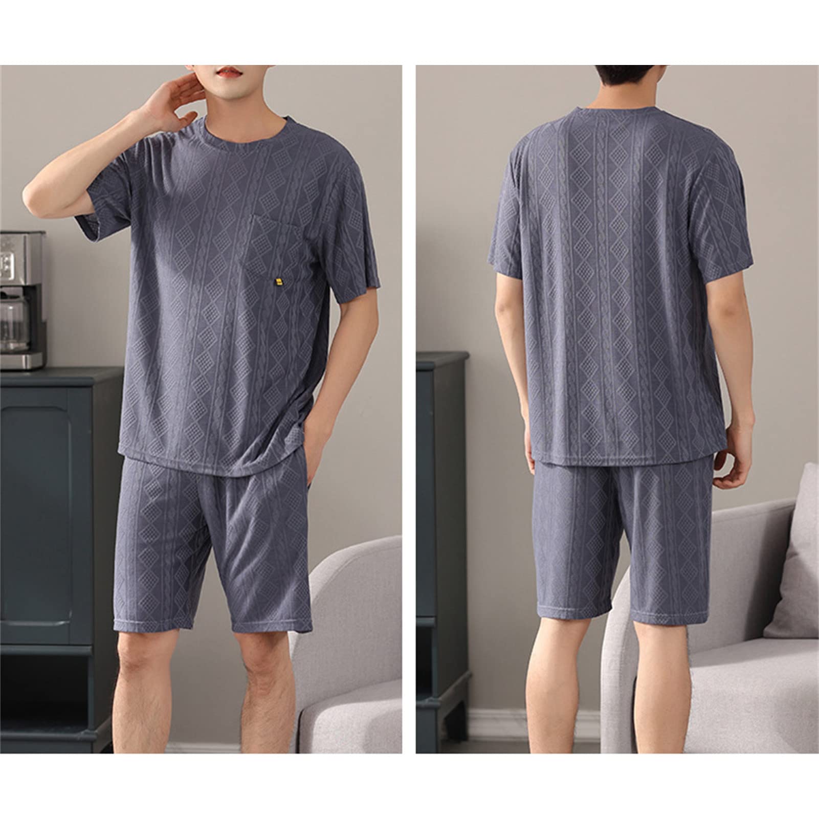 Men's Cotton Short Sleeve Pajama Set - Soft Summer Sleepwear & Lounge Outfit with Raglan Top & Shorts - Perfect for Nightwear, Home Relaxation & Vacation Comfort