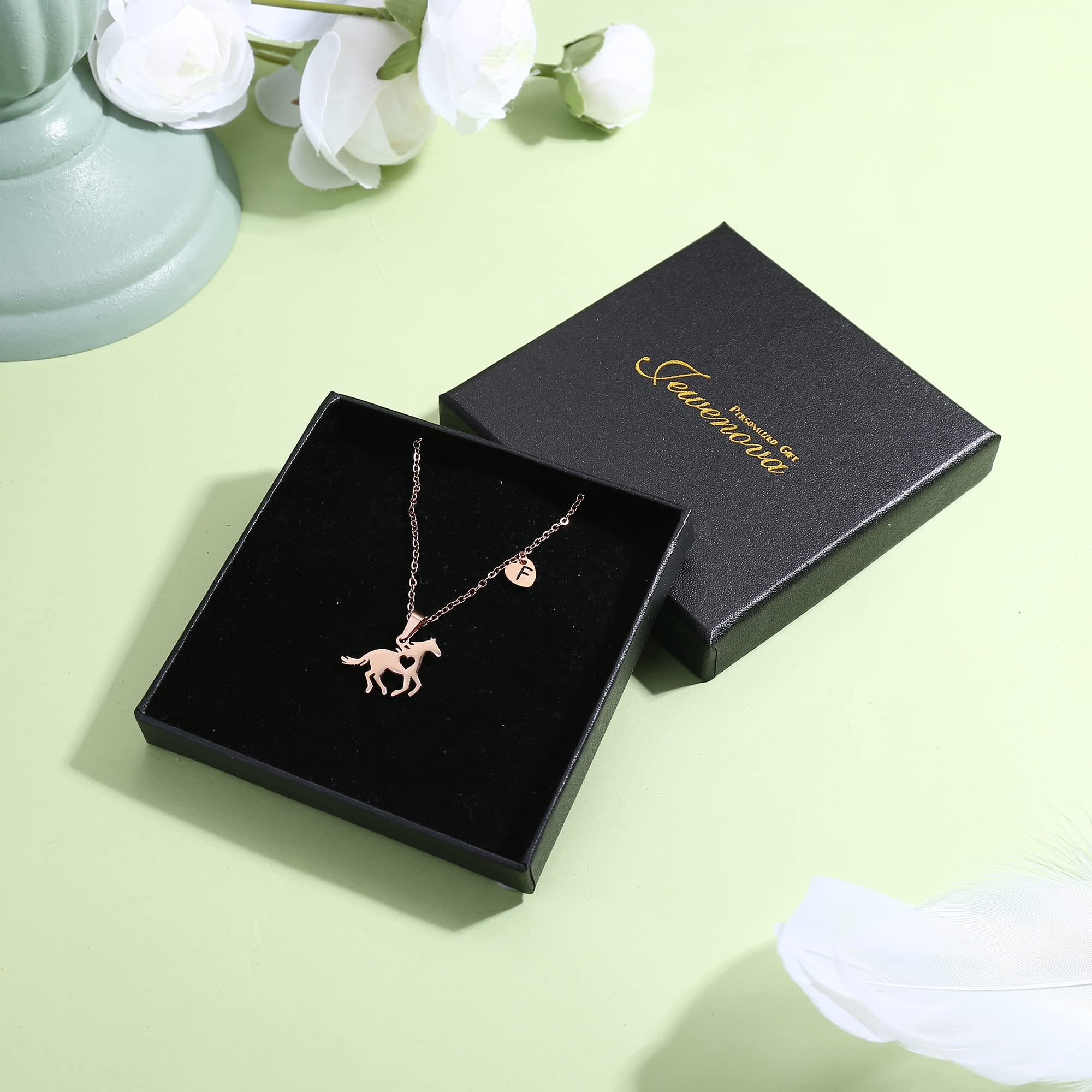 Jewenova Dainty Horse Necklace for Women - Initial A Heart Charm Stainless Steel Pendant Letter Jewelry Gift for Horse Lovers (Silver Tone) | Perfect for Birthdays, Anniversaries & Equestrian Enthusiasts