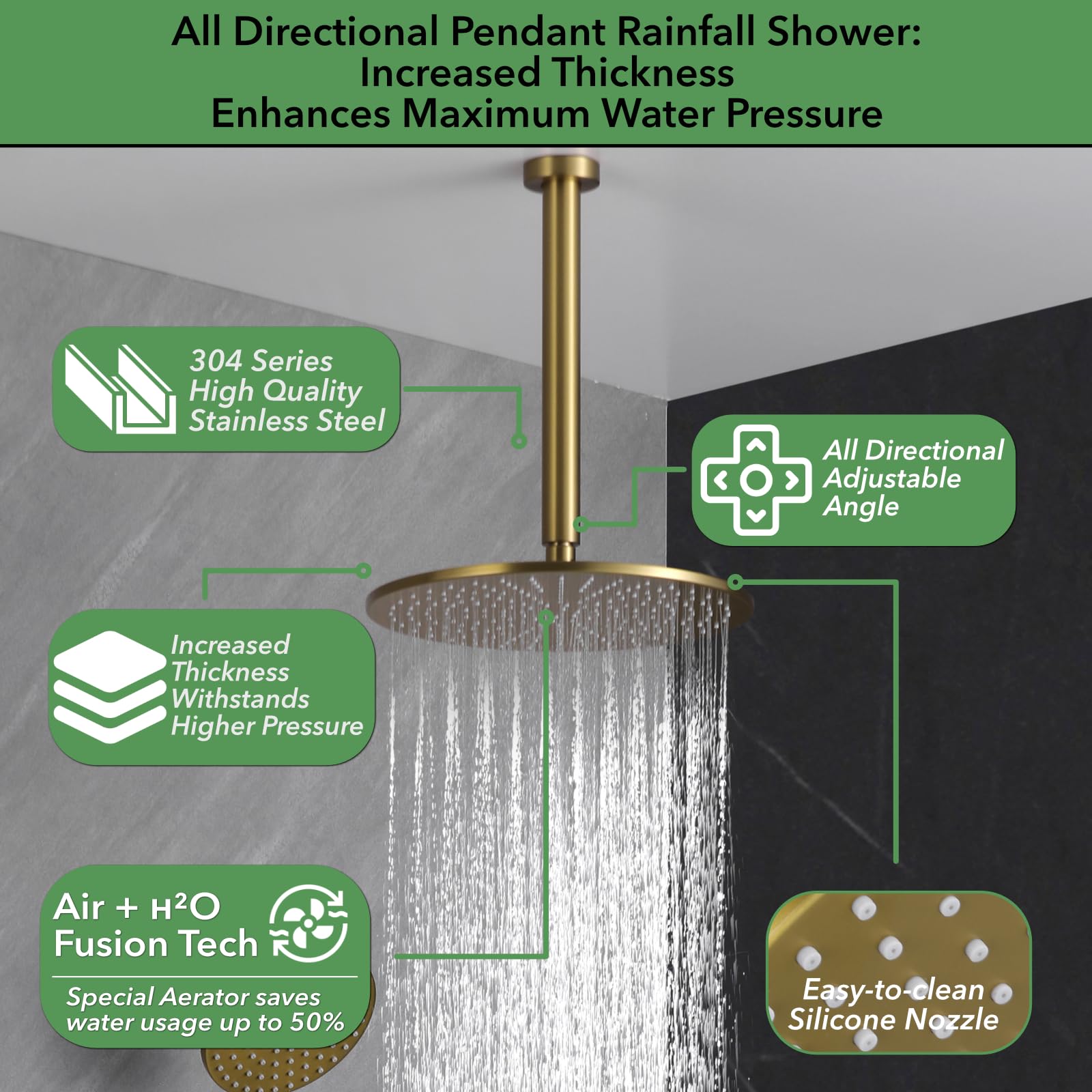 VANFOXLE Thermostatic Shower Faucet Set - Brushed Gold Shower System with Push Button Diverter, 2-in-1 Handheld Shower Head & 12 Inch Ceiling Mount Rain Shower Head - Perfect for Modern Bathroom Renovation and Luxury Spa Experience