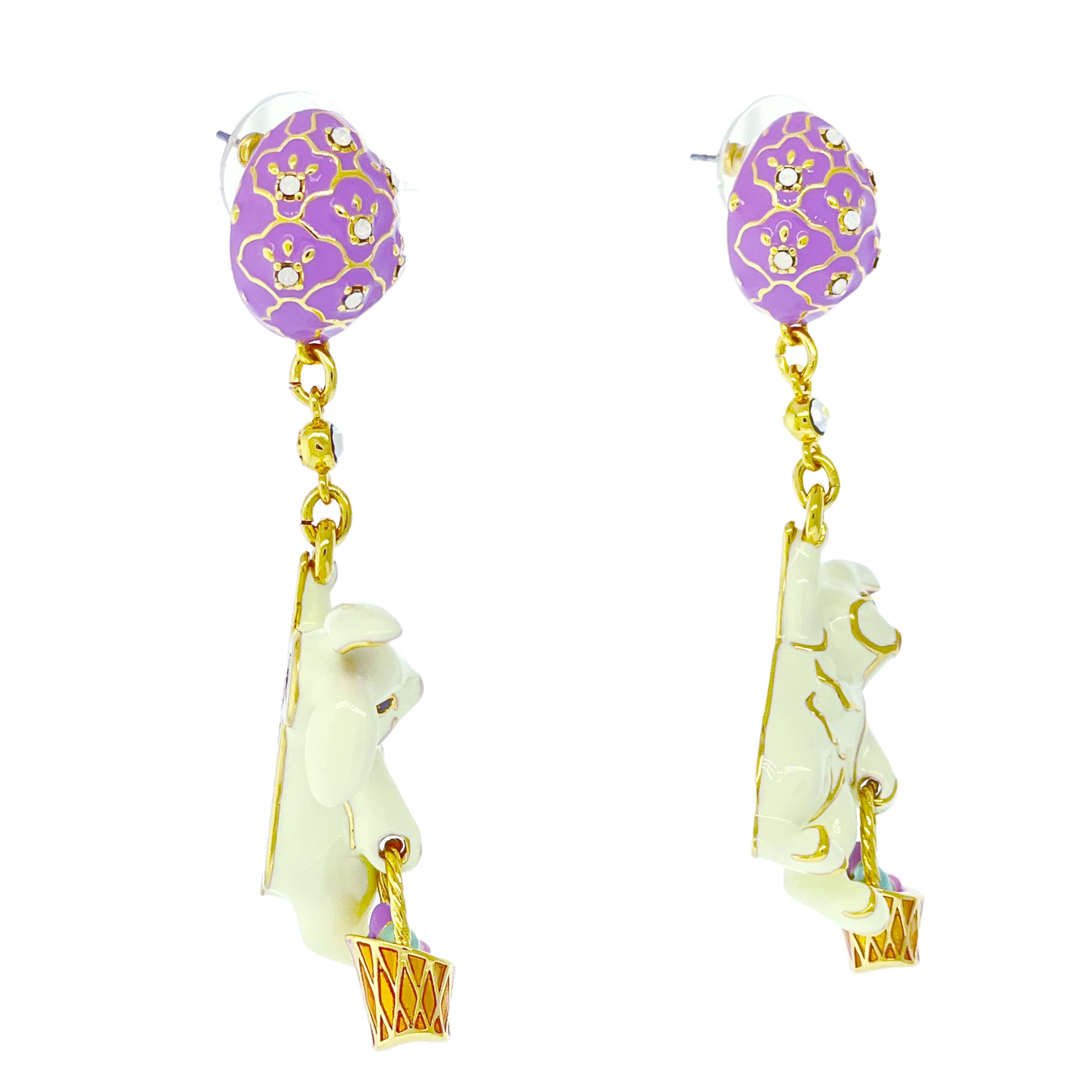 Handmade 18k Gold Plated Bunny & Egg Drop Earrings for Women - Elegant Easter Fashion Jewelry Gift for Girls | Perfect for Easter Celebrations, Parties & Spring Outfits