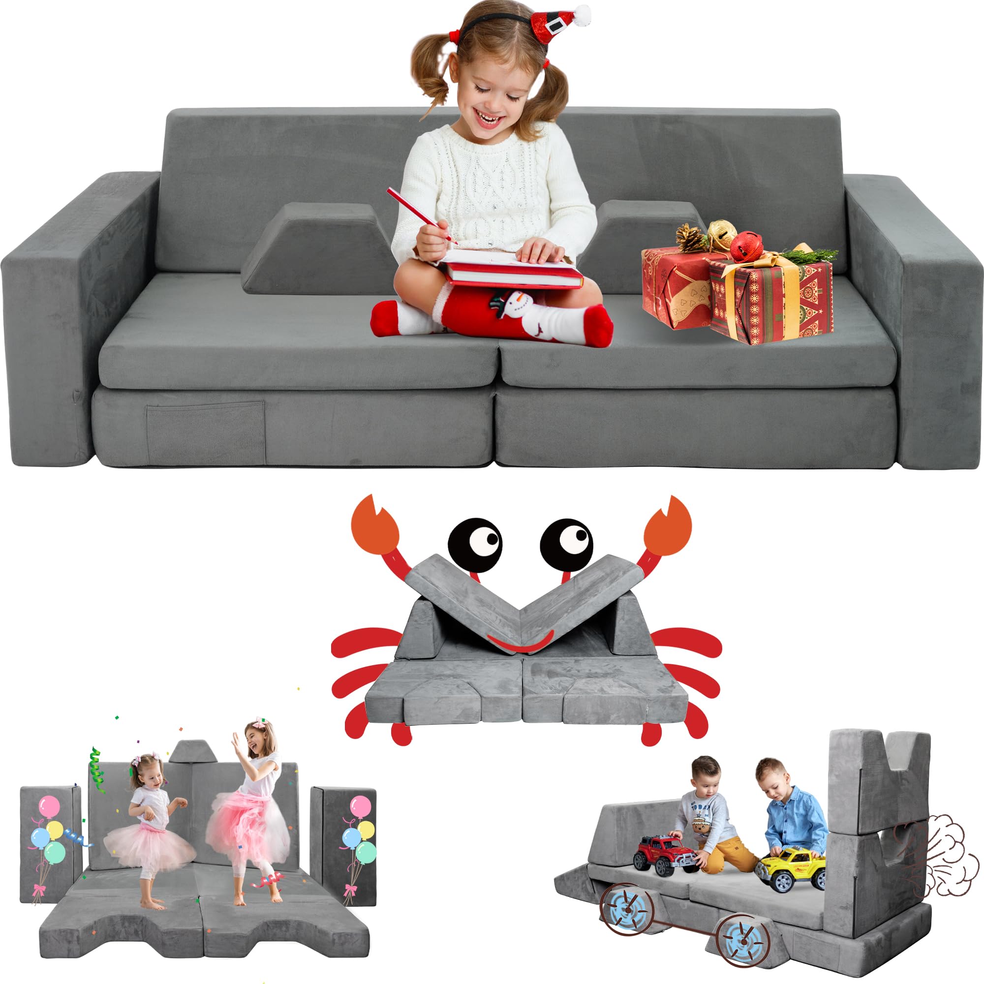 10-Piece Modular Kids Play Couch - Soft Foam Toddler Sofa for Building Forts & Playroom Fun | Durable, Washable & Safe for Babies & Children | Perfect for Indoor Play, Learning & Creative Activities