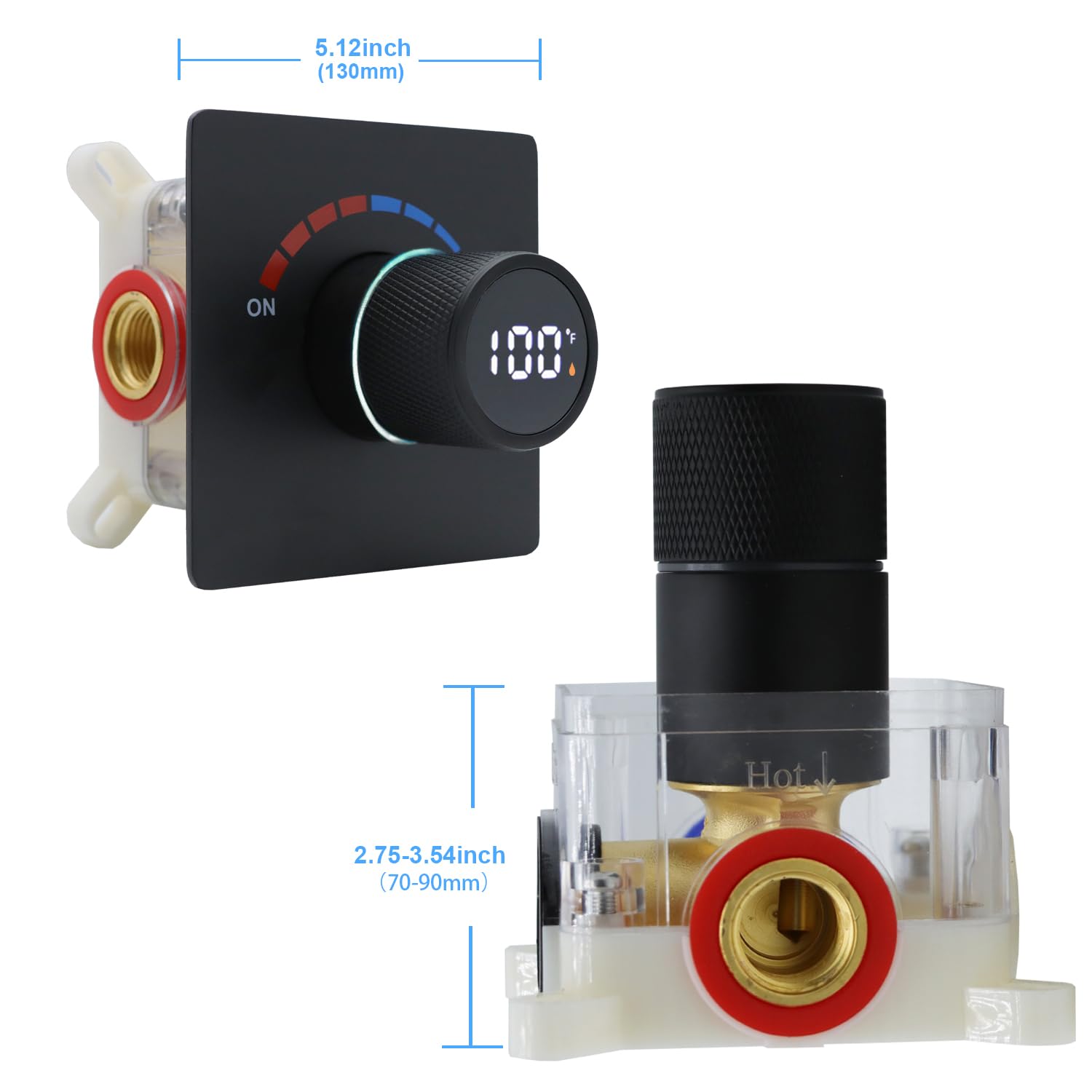 Digital Thermostatic Shower Valve with Temperature Display - Solid Brass Concealed Shower Diverter Valve Kit - Wall Mounted Shower System with Body Jets & Individual Controls - Matte Black Finish for Modern Bathrooms & Spa-Like Showers