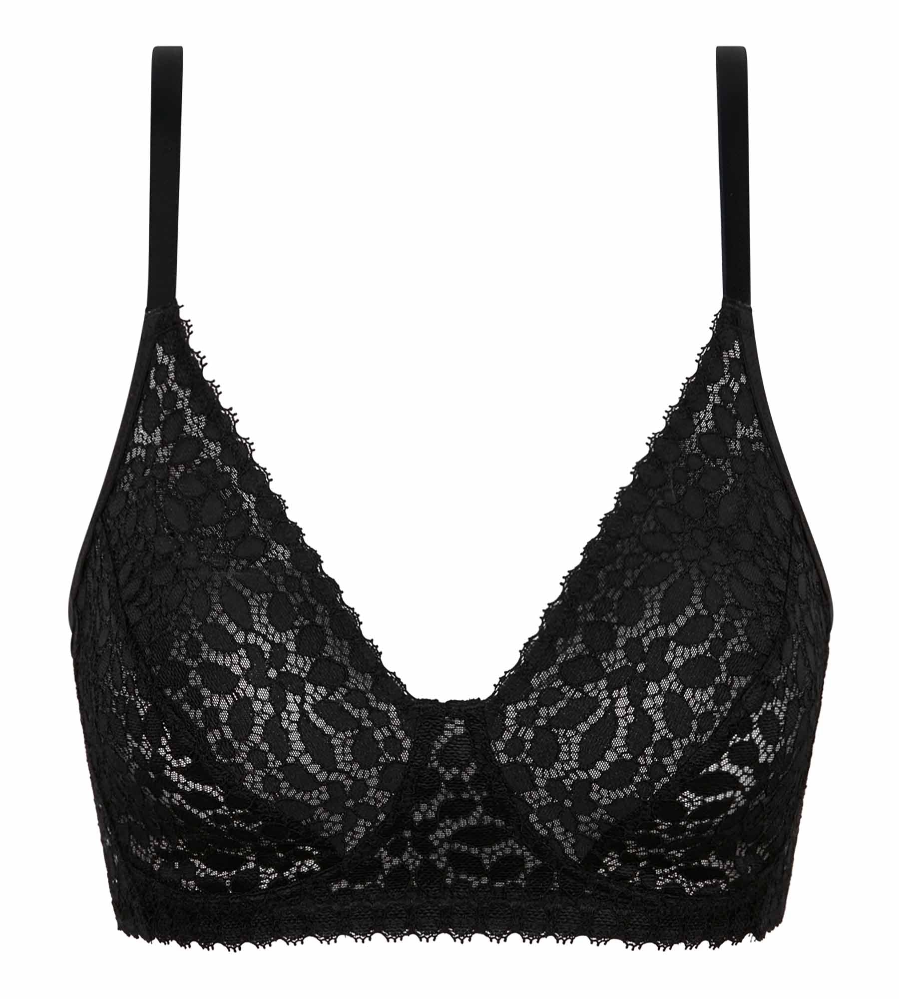 Wireless Triangle Bralette Floral Lace Black - Comfortable Everyday Wear for Yoga, Lounge & Sleep