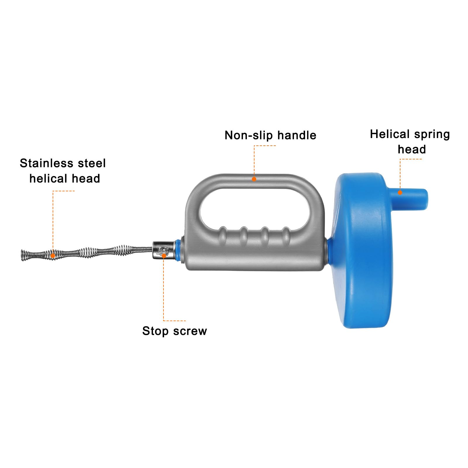 HARFINGTON 49 Ft Stainless Steel Drain Snake Clog Remover - Flexible Plumbing Auger for Kitchen Sink, Bathroom Shower, Toilet & Bathtub Drain Cleaning - Heavy Duty Hair Clog Removal Tool (Blue) | Perfect for Home Plumbing Emergencies & DIY Drain Maintenance