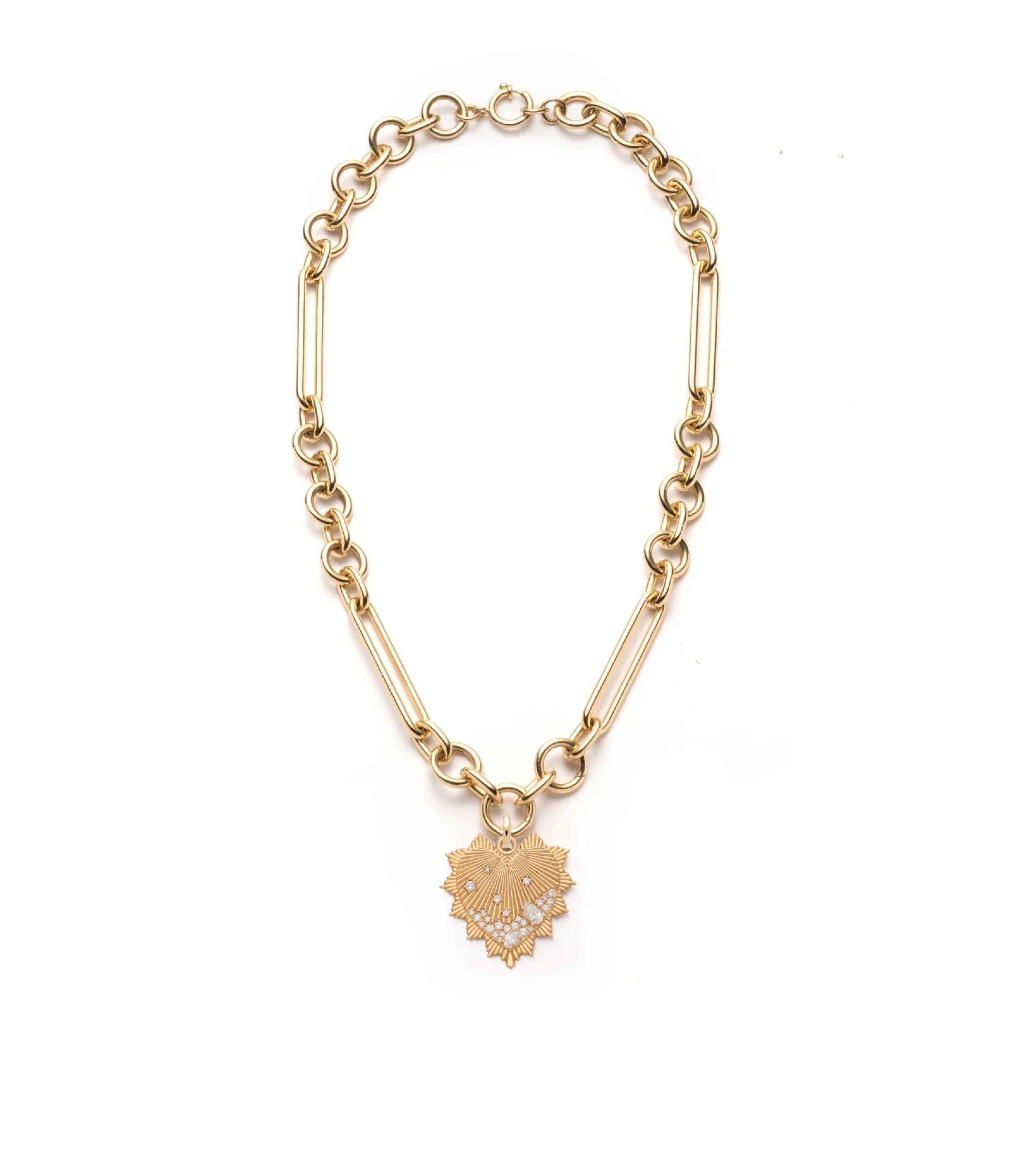 Heart Love Token Oversized Mixed Clip Necklace in 14K Yellow Gold with Genuine Diamond Accents - Perfect for Valentine's Day Gifts, Anniversary Presents & Romantic Occasions