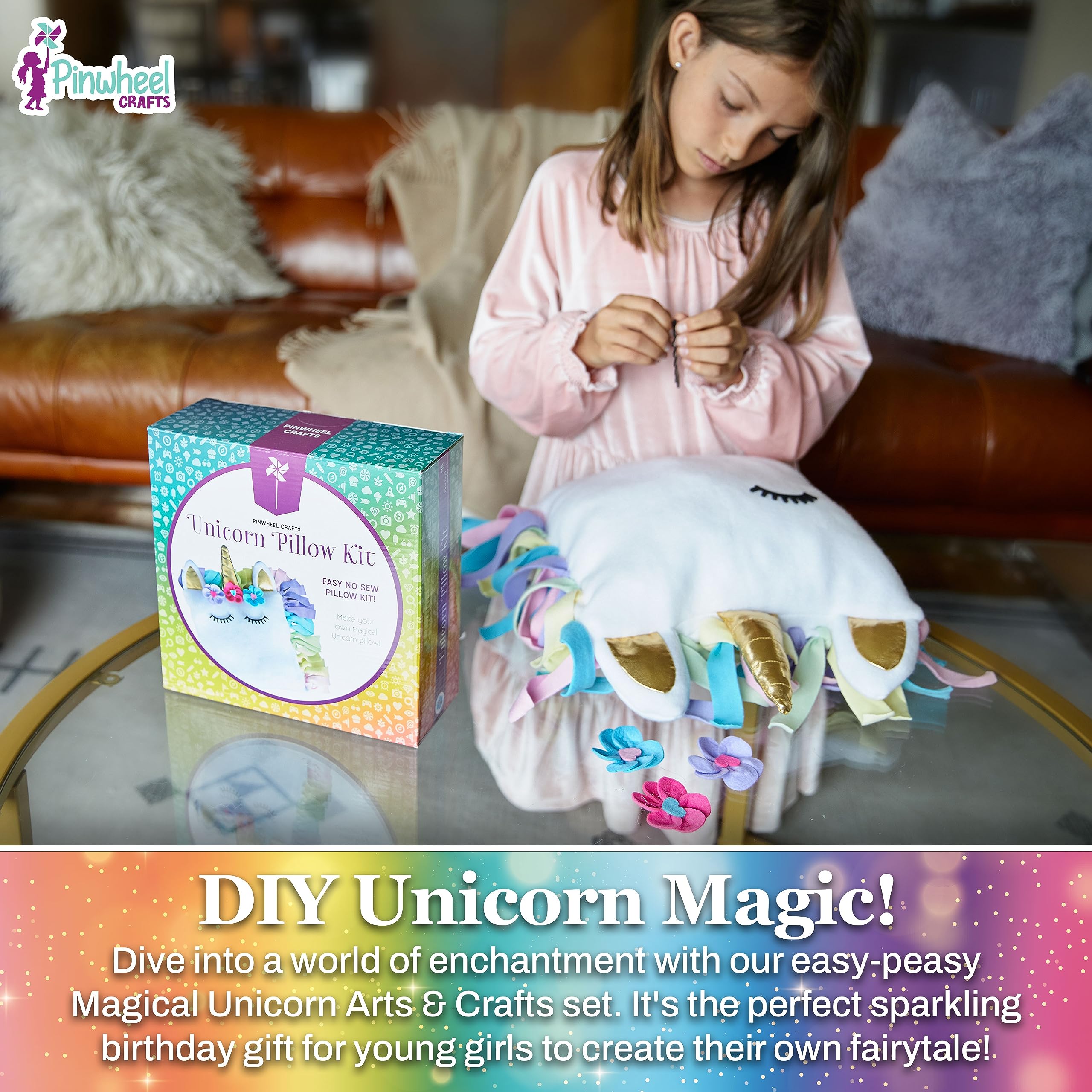 **Soft Plush Unicorn Pillow Kit for Kids - DIY Pillow Making Craft Set - Purple Bedroom Decor for Girls & Boys - Perfect for Sleepovers, Gifts & Home Decor**