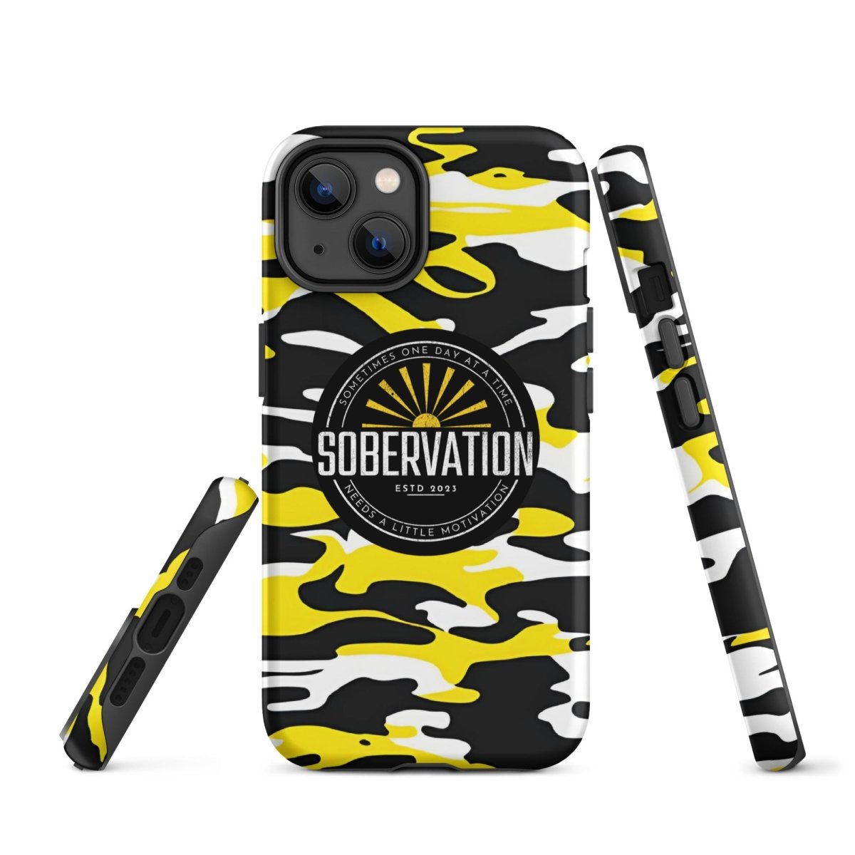 Sobervation Yellow Camo iPhone Case - Durable Shockproof Protective Cover for iPhone 14/13/12/11 Pro Max XR XS - Perfect for Outdoor Adventures, Hiking & Travel