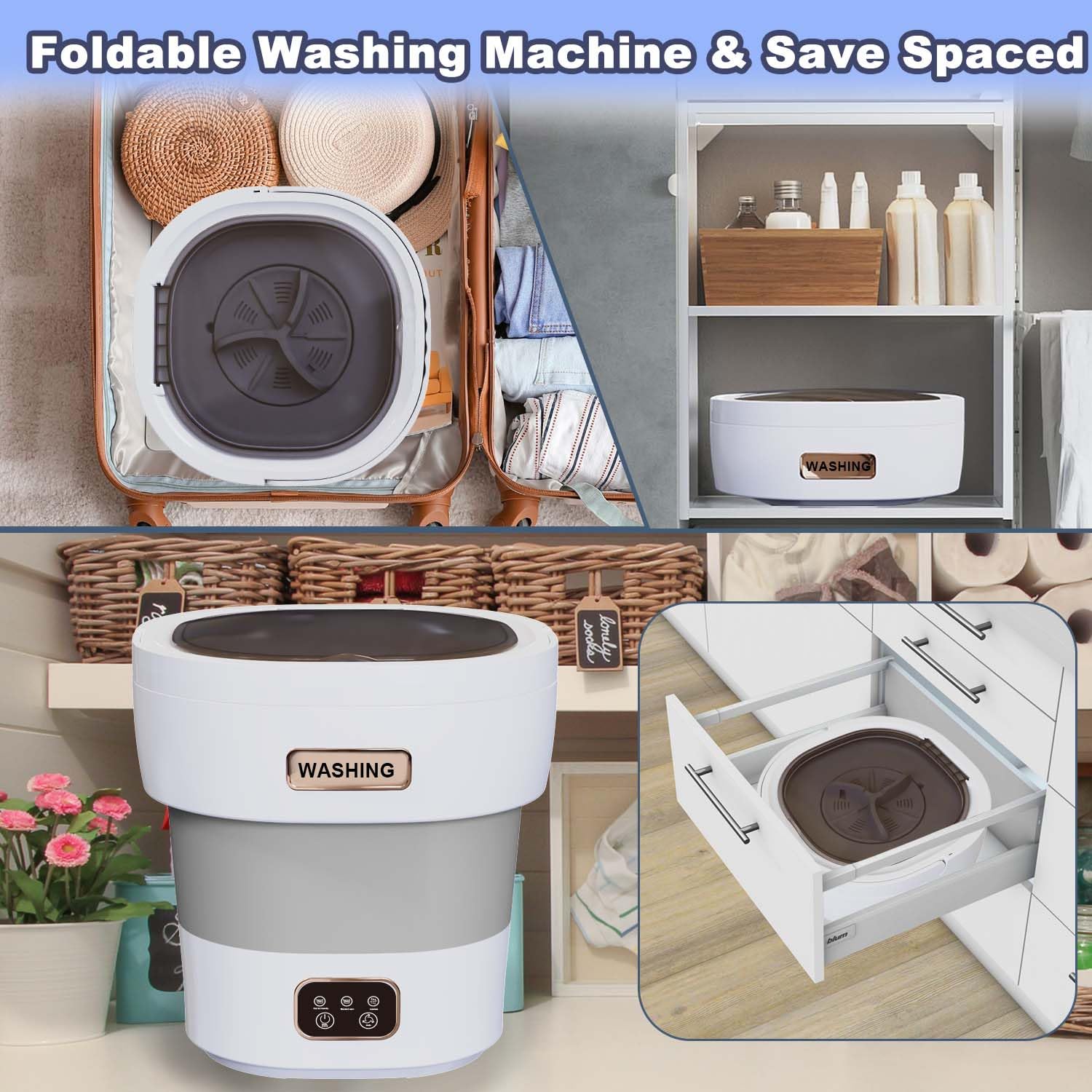 **Mini Portable Washing Machine 18L 60W with Spin Dryer - Compact Foldable Travel Washer for Camping, Dorms, Apartments & RV - Lightweight Grey Laundry Solution for Small Spaces, Travel & Off-Grid Living - Perfect for Outdoor Adventures, Tiny Homes & Emergency Use - Ideal for Camping Trips, College Dorms, RV Travel & Emergency Preparedness [2024 Clean S+]**