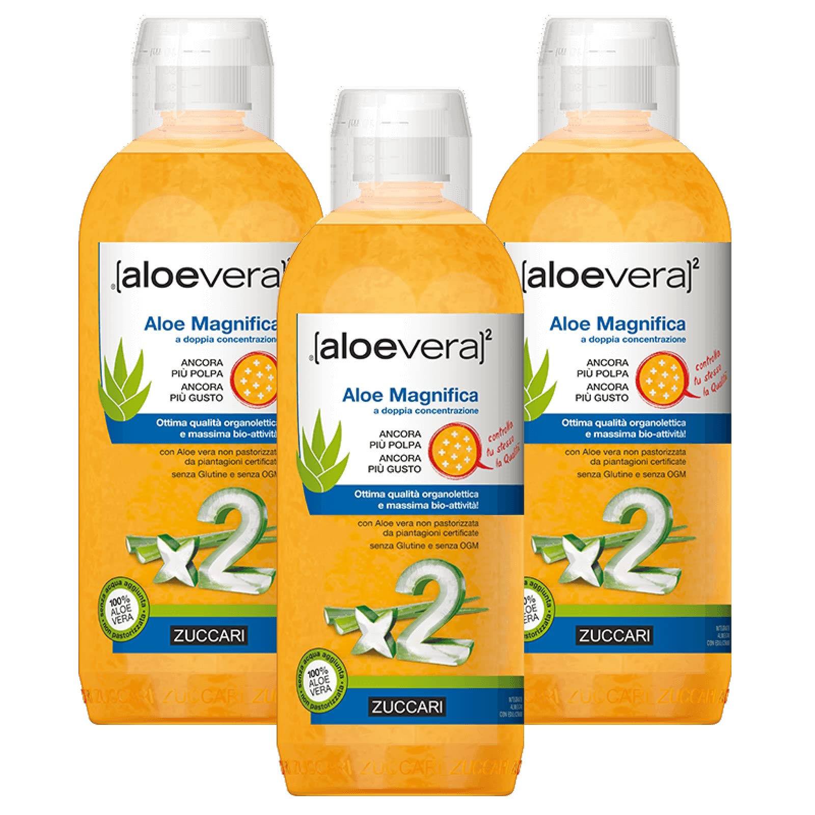3x Zuccari Pure Aloe Vera Juice, Double Concentration - 3 x 1000 ml Bottles for Digestive Health & Skin Hydration | Perfect for Detox, Weight Loss & Daily Wellness Routine