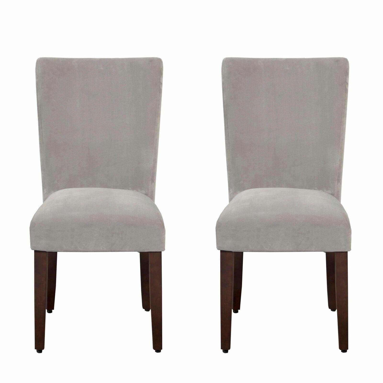 Grey Velvet Parson Dining Chairs Set of 2 - Elegant Glam Traditional Kitchen & Dining Room Seating for Stylish Home Decor