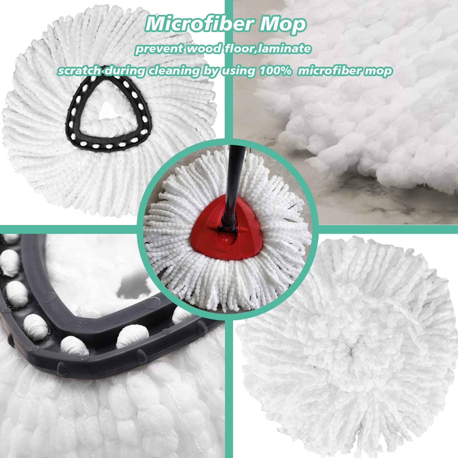 4 Pack Microfiber Mop Replacement Heads - Compatible with Triangle Spin Mops, 360° Rotating & Easy Wringing for Effortless Floor Cleaning - Perfect for Hardwood, Tile & Laminate Floors in Homes & Offices