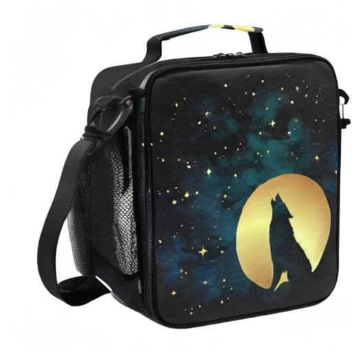 Senya Insulated Lunch Box - Large Lone Wolf Howling at Moon Design, Thermal Lunch Bag for Hot & Cold Food, Meal Prep Tote with Adjustable Shoulder Strap for Women, Men, Kids - Perfect for Work, School, Picnics & Outdoor Adventures