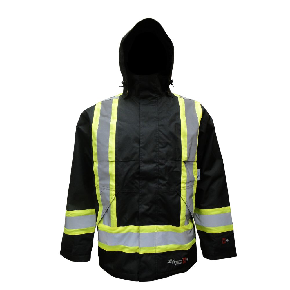 Viking Flame Resistant 300D Ripstop Insulated High Visibility Work Jacket - 3907FRWJ (Black) | Durable Safety Jacket for Construction, Oil Rig & Outdoor Winter Work