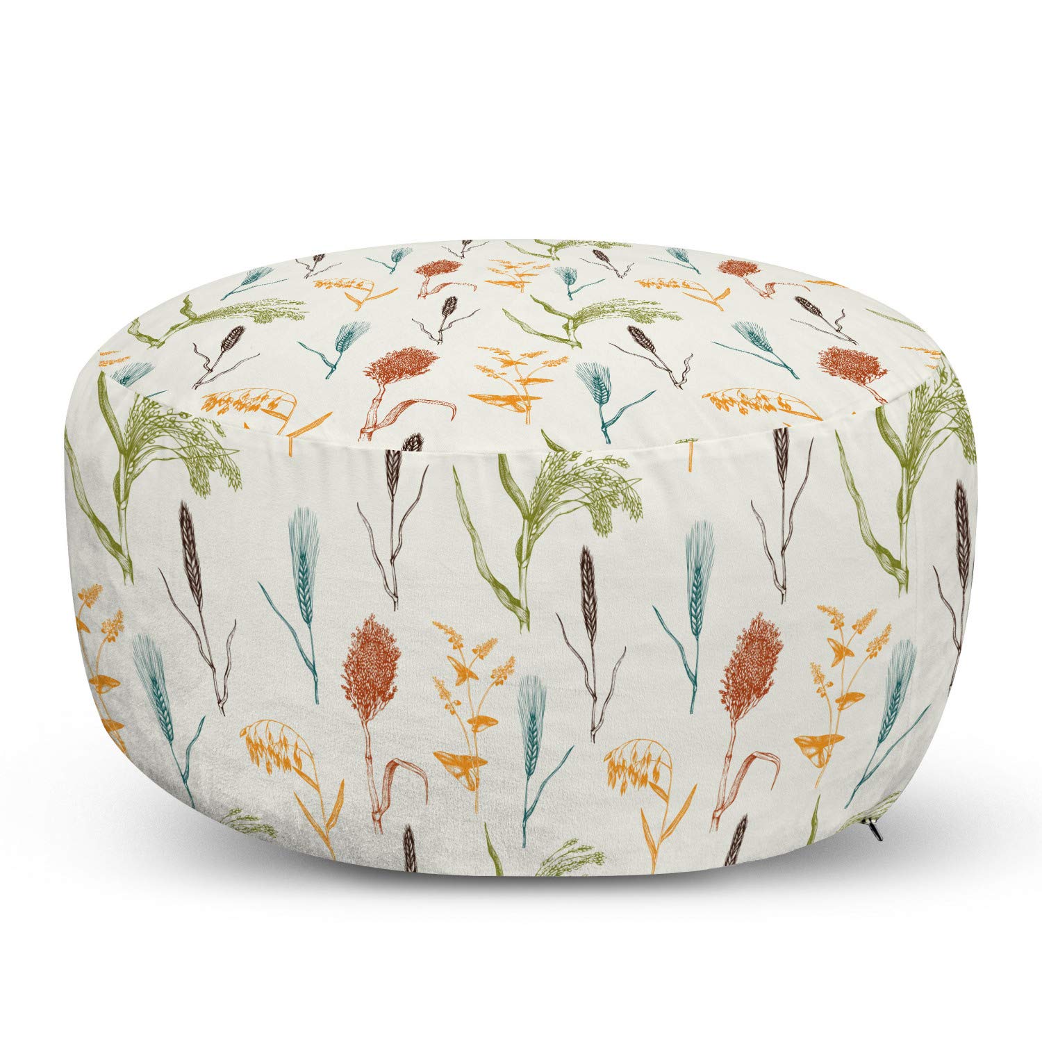 Ambesonne Botanical Ottoman Pouf - Forest Herbs & Wheat Branch Design, Soft Foot Rest with Removable Cover for Living Room & Bedroom | Nature-Inspired Home Decor in Off-White Multicolor | Perfect for Relaxing, Reading Nook & Boho Chic Spaces