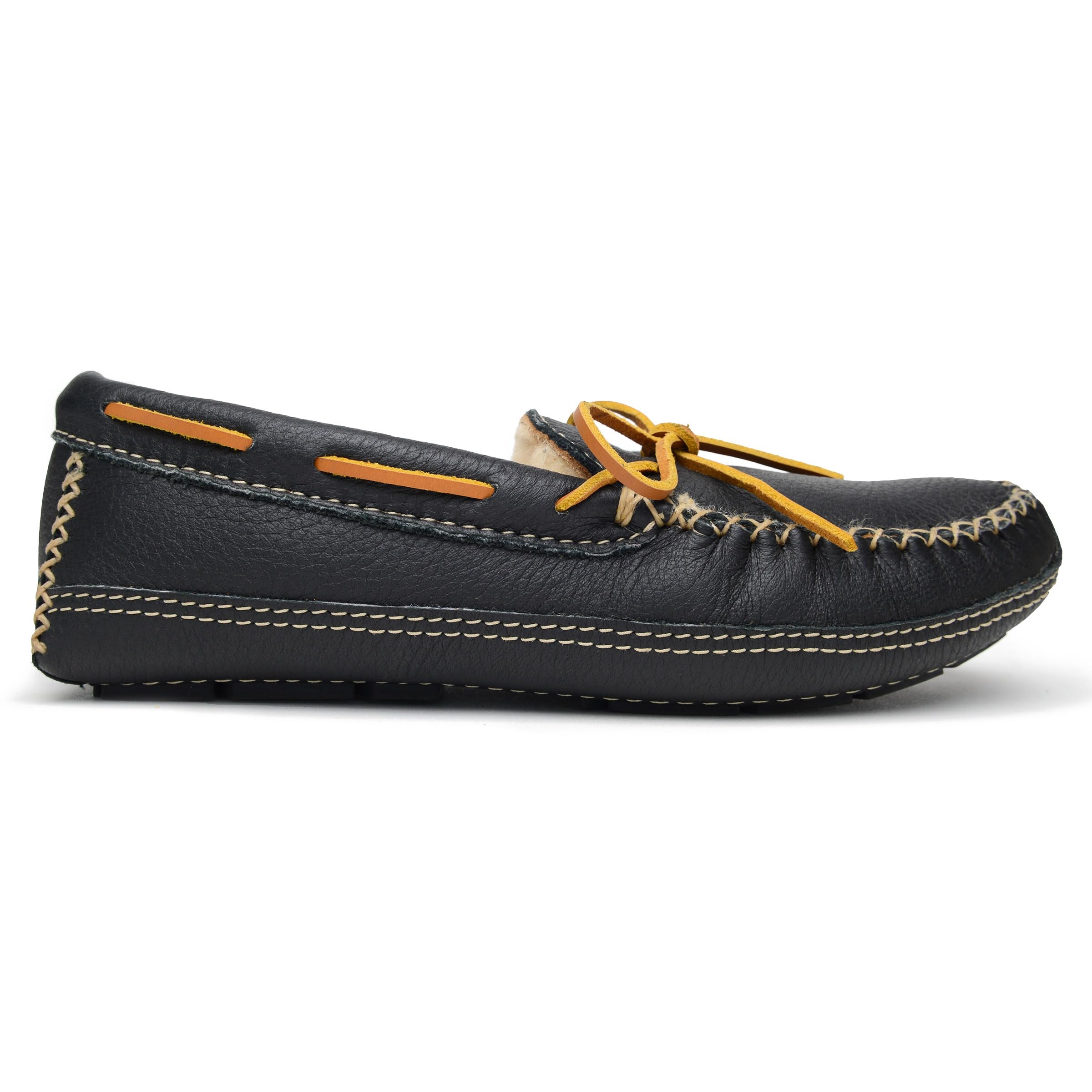 Minnetonka Men's Sheepskin Moose Slippers - Cozy Winter Indoor/Outdoor House Shoes for Comfort & Warmth - Perfect for Lounging, Camping & Cold Weather Wear