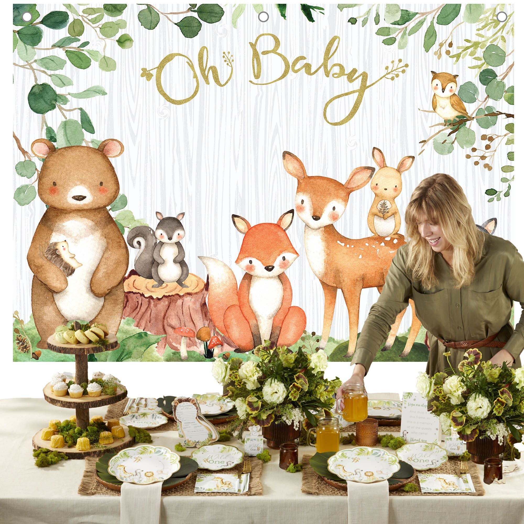 Woodland Baby Shower Photo Backdrop - Rustic Forest Theme Backdrop for Baby Shower Decorations, Gender Reveal Parties & Newborn Photography - Perfect for Nursery Wall Decor & Birthday Party Backgrounds