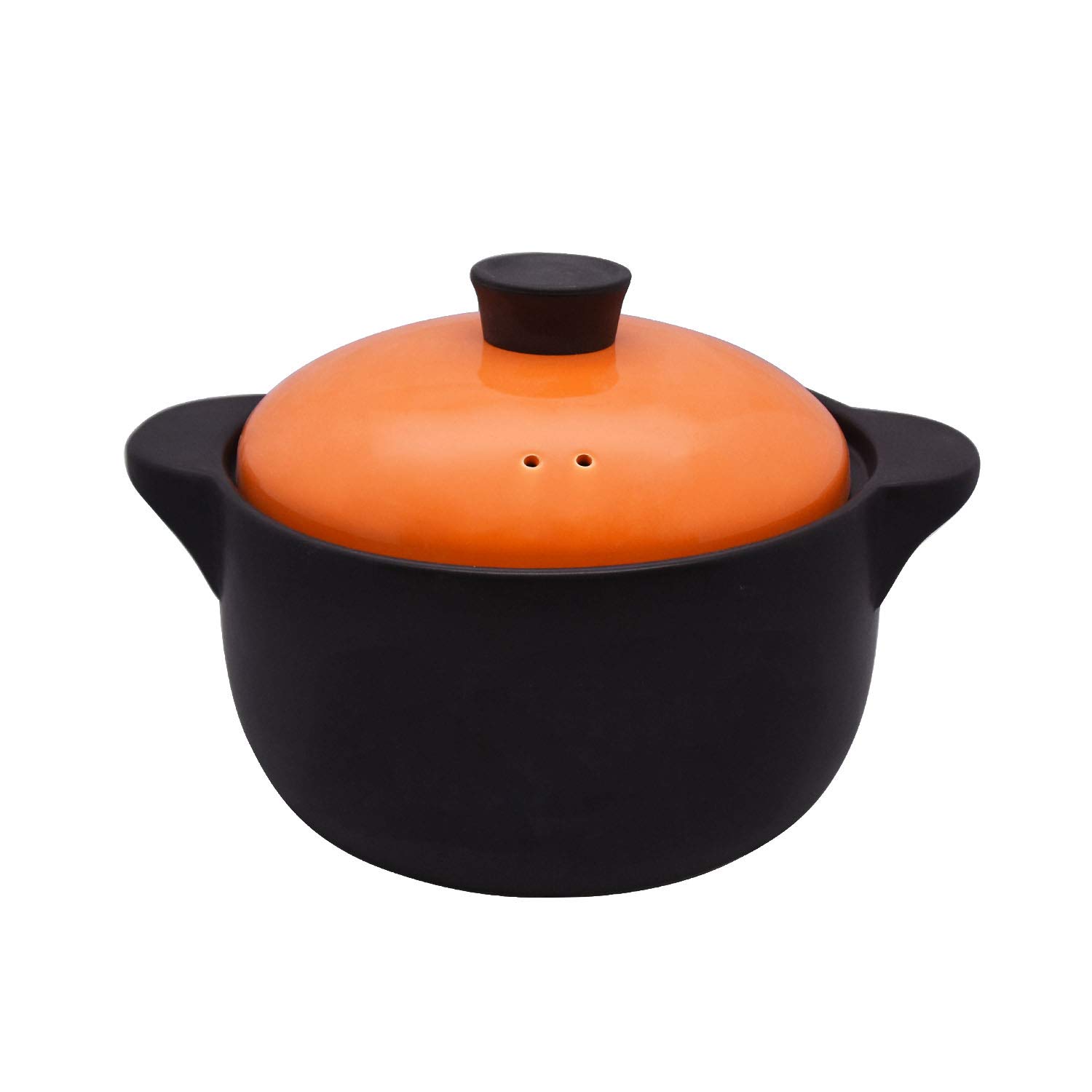 BAKOUSTAR 5L Double Handle Pure Ceramic Soup Tureen with Lid - Heat-Resistant Clay Pot for Open Fire Cooking, Black Round Casserole Dish - Perfect for Serving Stews, Soups & Hot Meals at Family Dinners & Parties