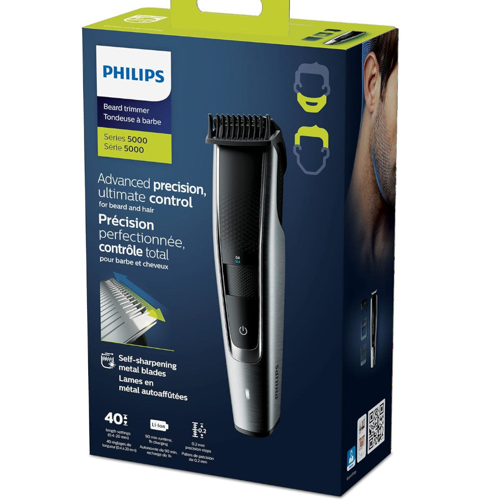 PHILIPS BT5511/15 Series 5000 Beard Trimmer for Men - Precision Stubble & Facial Hair Grooming Kit with Cordless Design - Perfect for Travel, Home & Professional Use