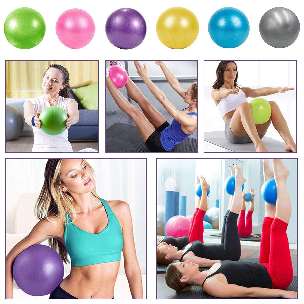 9 Inch Mini Yoga Balls - 6 Pack Exercise & Pilates Therapy Equipment for Home, Stability Training, Core Workouts | Perfect for Balance Barre, Physical Therapy, and Squishy Stress Relief at Home or Gym
