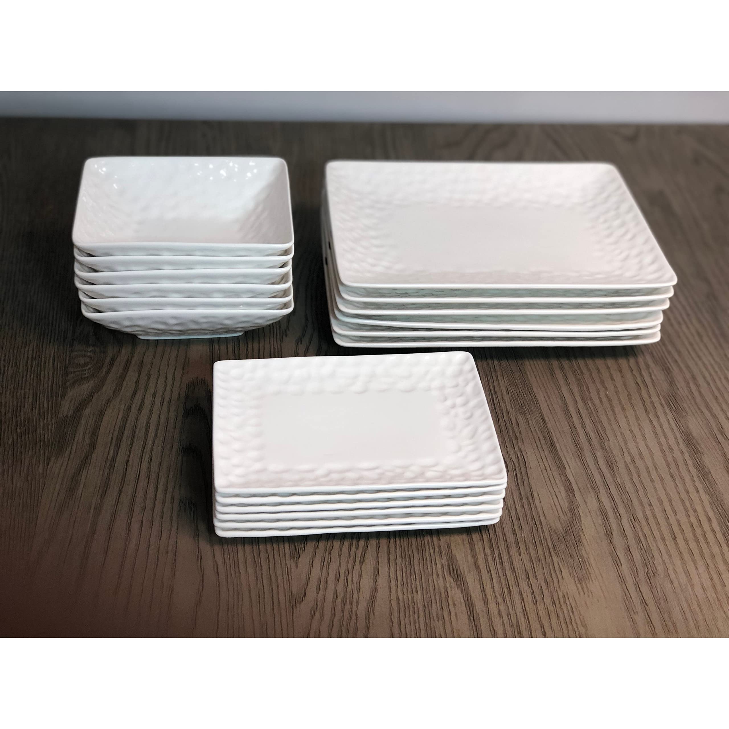 Premium White Marble Rectangular Dinner Plates Set of 4 - Durable Porcelain Plates, Dishwasher & Microwave Safe - Elegant Tableware for Casual Dining, Dinner Parties & Home Decor
