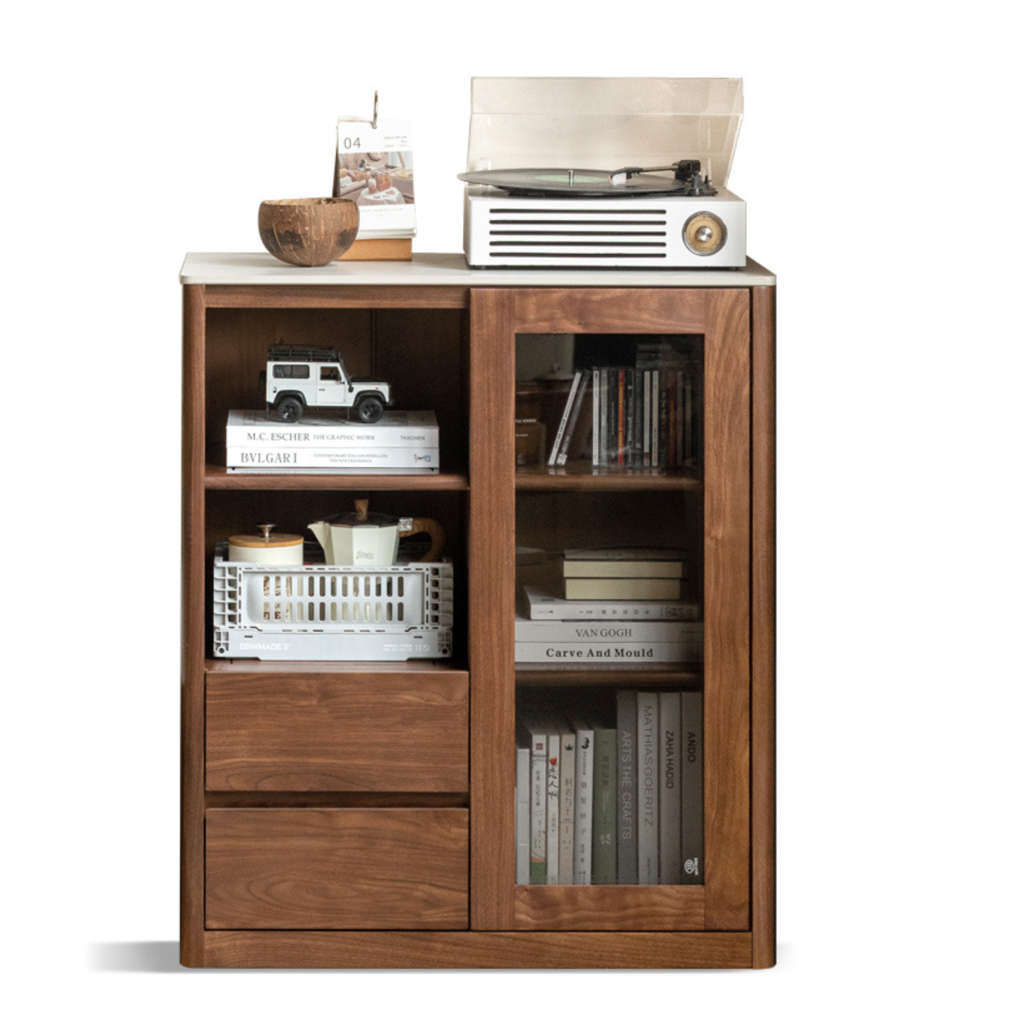 28.7х15.4х33.5 inch / 73.4х39.6х85 cm / Black walnut color / cabinet with white stone slab