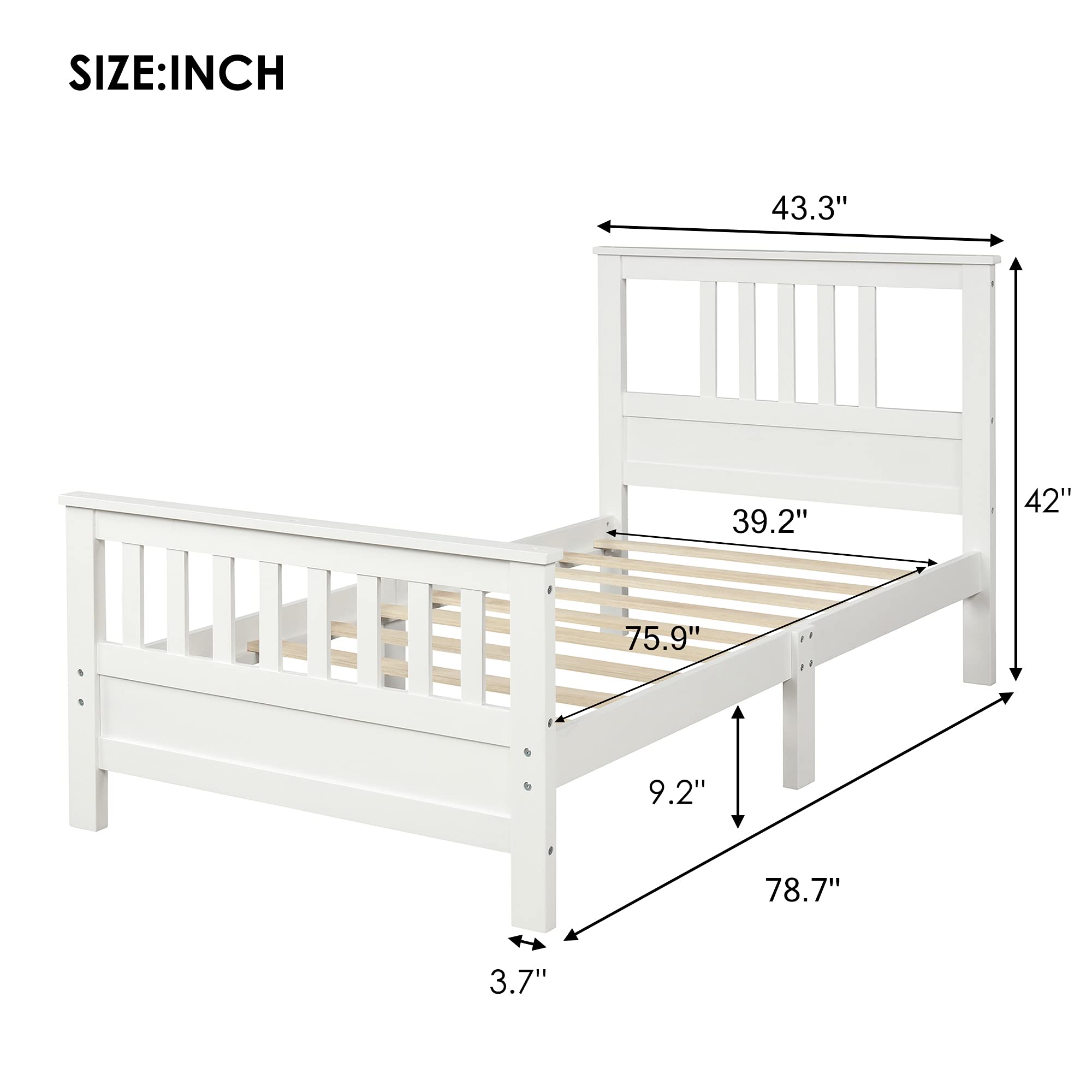 White Wood Twin Bed Frame with Headboard & Footboard - Sturdy Platform Bed for Kids, Teens & Guest Rooms - Perfect for Small Spaces & Cozy Bedrooms