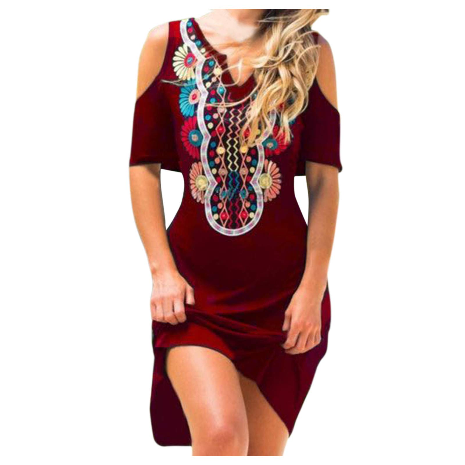 A-Line Women's Short Sleeve V-Neck Floral Print Casual Dress - Perfect for Summer Outings, Beach Vacations & Evening Parties