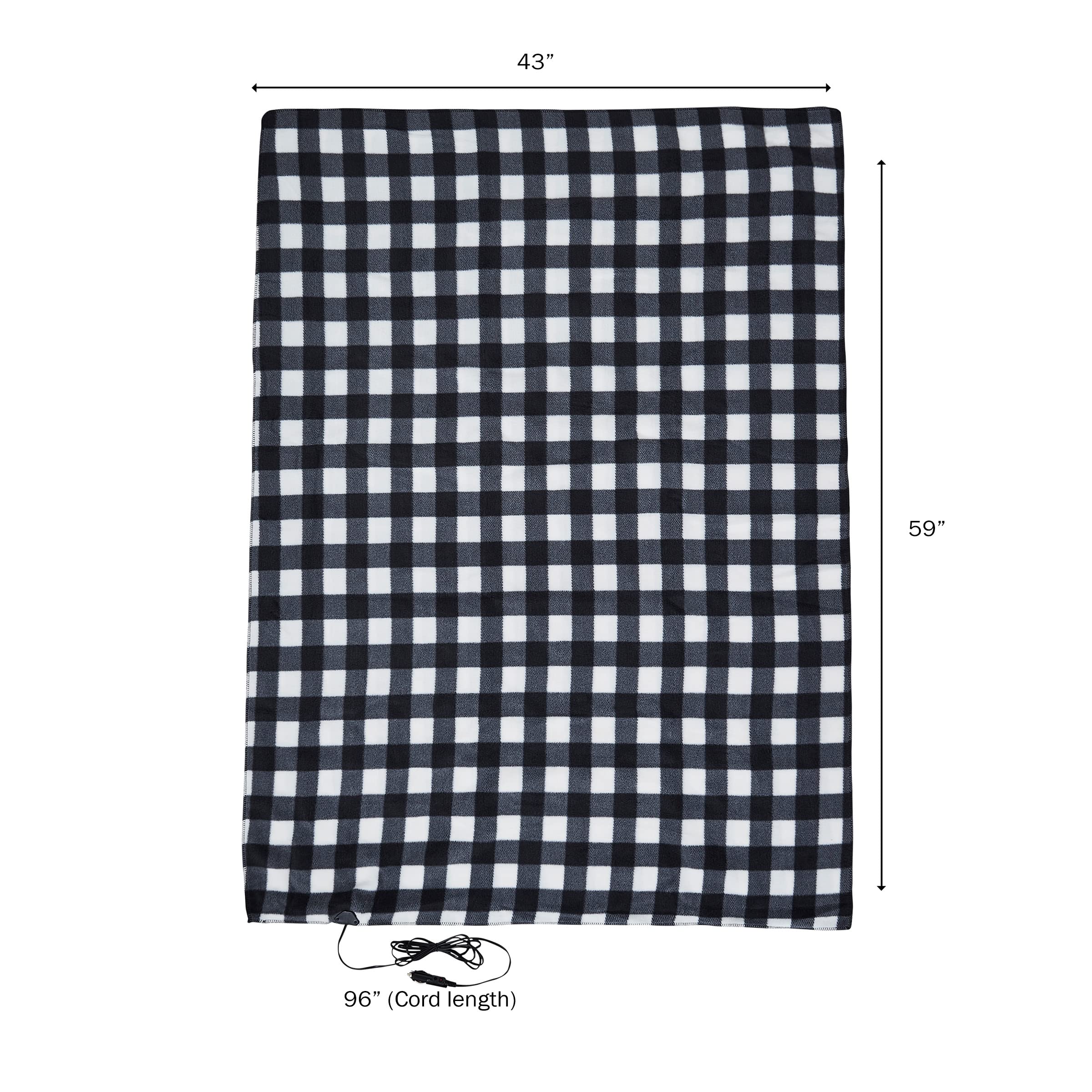 Stalwart 12V Heated Car Blanket - Electric Warming Throw for Cars, Trucks, SUVs & RVs - Portable Travel Blanket for Winter Camping & Road Trips - Cozy Black Plaid Design