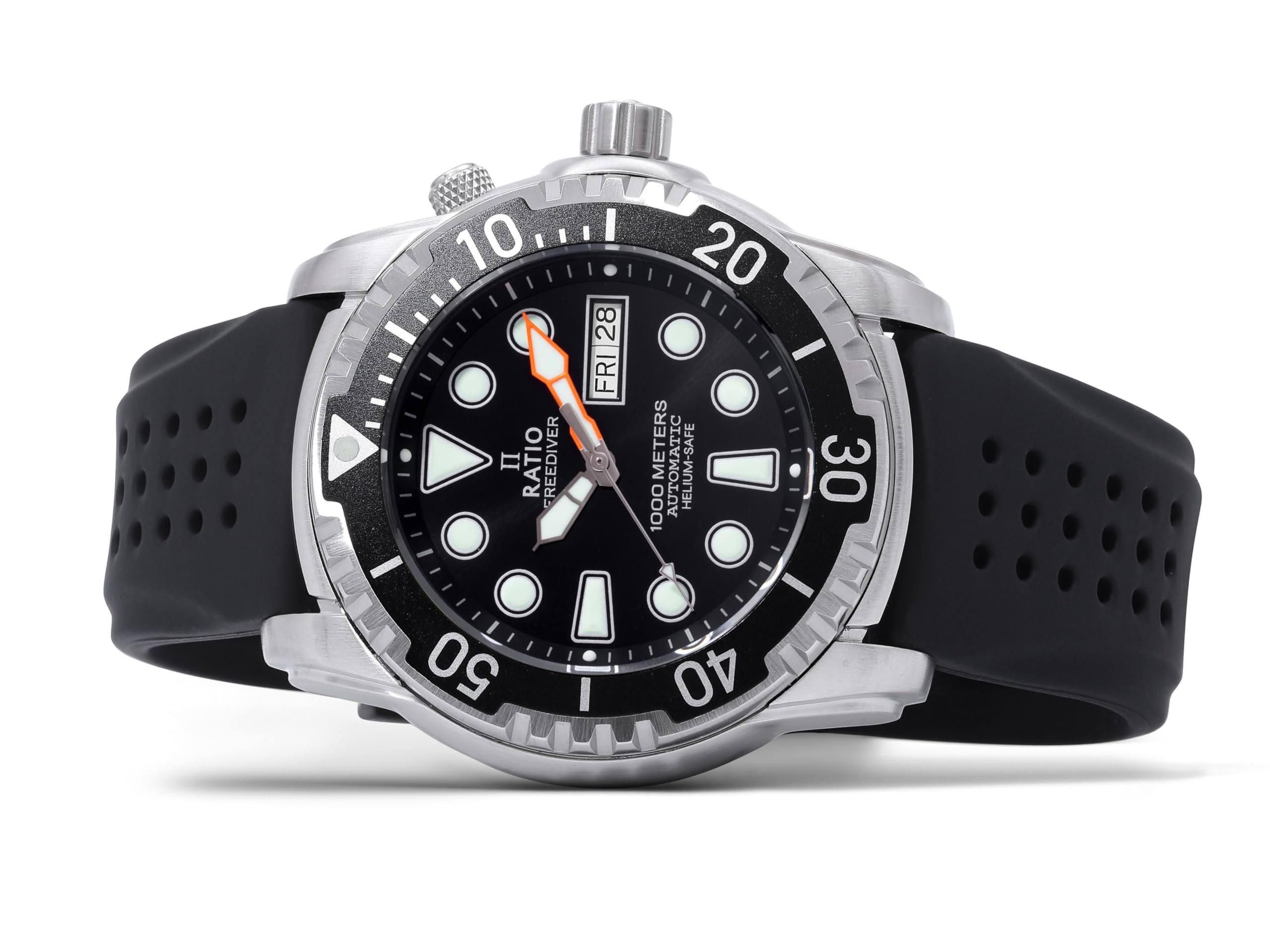RATIO FreeDiver Helium-Safe Automatic Dive Watch for Men - 1000M Water Resistant, Sapphire Crystal, Professional Scuba Diving Gear | Perfect for Deep Sea Exploration, Technical Diving & Underwater Adventures