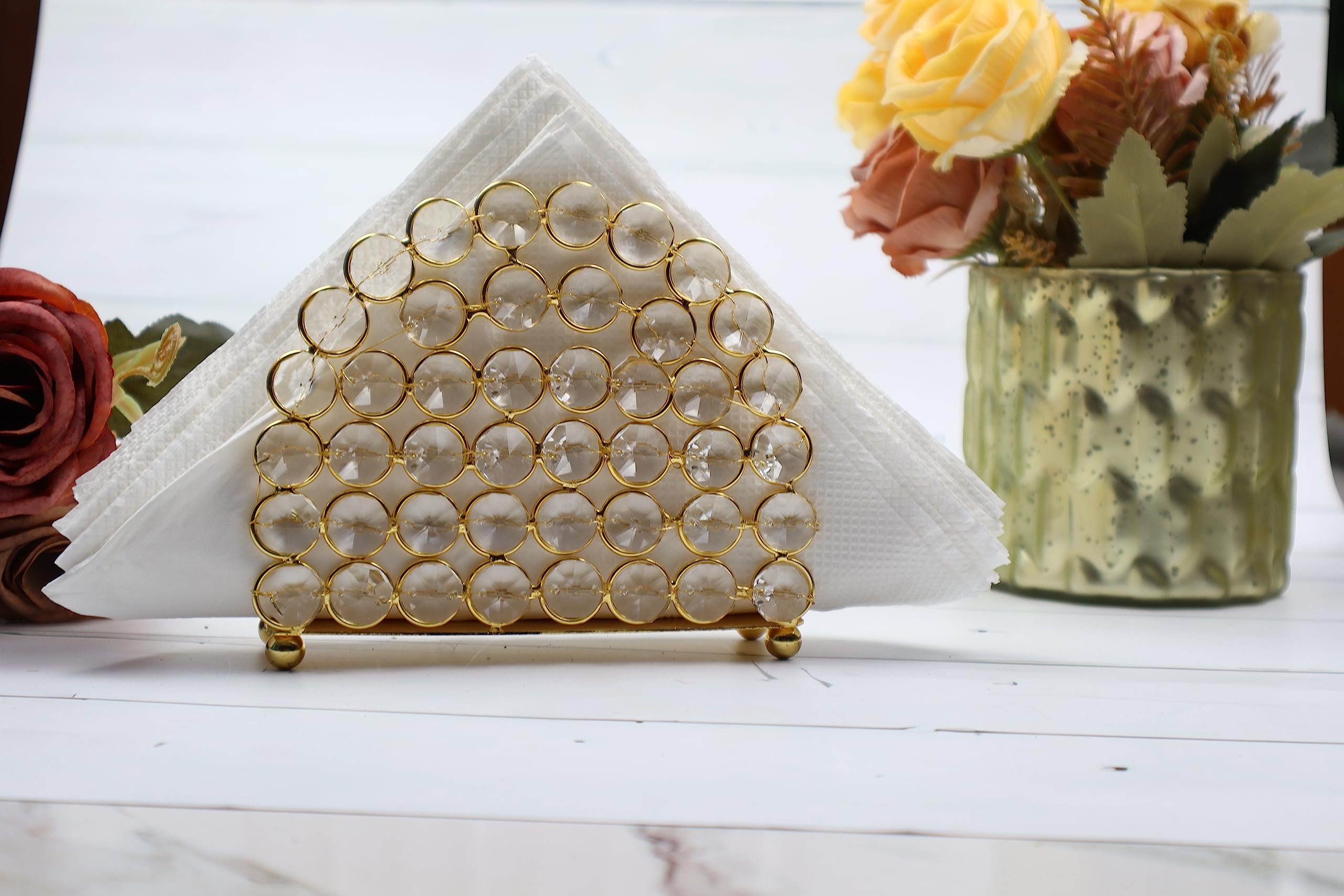 CentraLit Crystal Napkin Holder & Mail Organizer - Elegant Gold Standing Tissue Box for Dinner Table, Dresser, Office Decor - Perfect for Home, Restaurant & Wedding Decorations