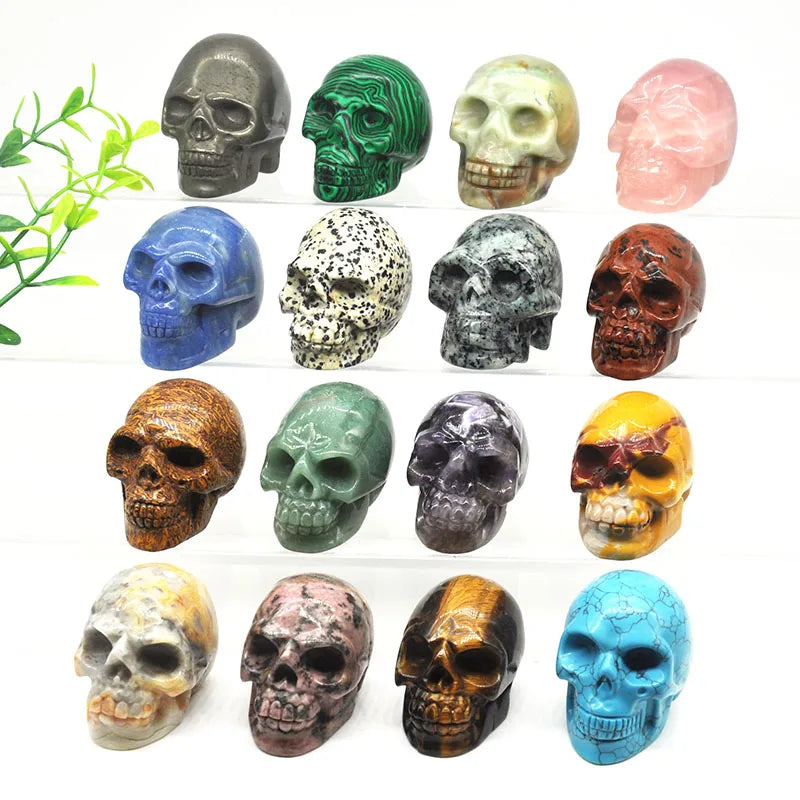 2 Pack Hand Carved Skull Statues - Natural Healing Crystal Stones for Home Decor, Wicca Energy & Chakra Healing - Unique Spiritual Gift for Meditation & Yoga Spaces