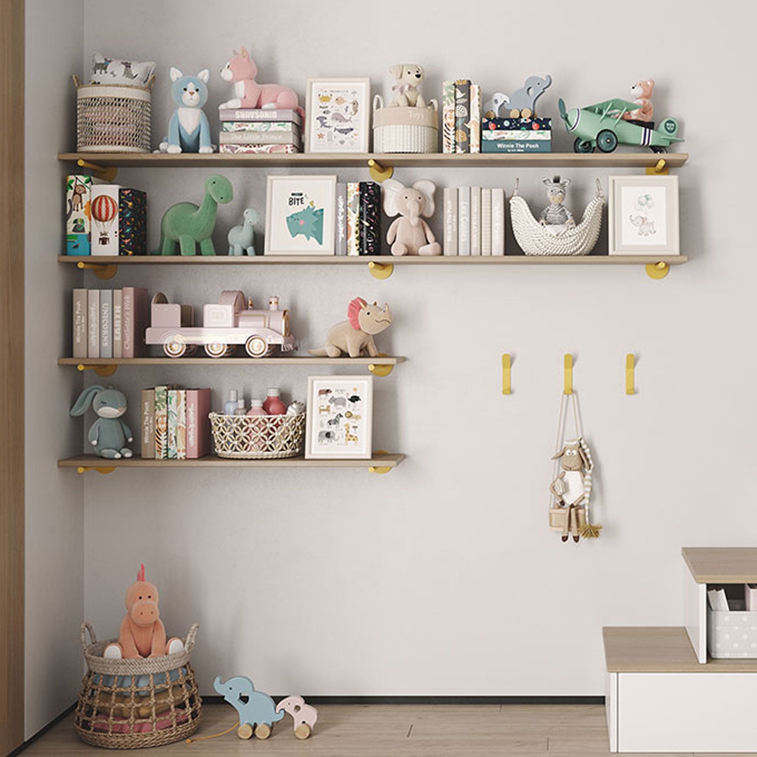 Modern Grey Floating Wall Shelf - Rustic Wooden Shelf for Living Room, Bedroom, Bathroom - Stylish Storage & Display Solution for Home Decor