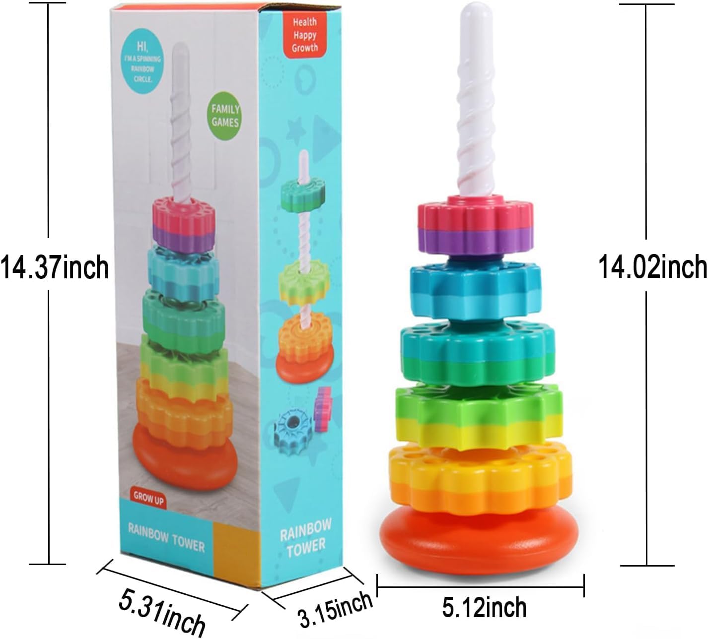Baby Spinning Stacking Toys - ABS Plastic Rainbow Ring Stacker for Toddlers | Montessori Sensory Learning Toy for Autism & Early Education | Perfect for Playtime, Daycare & Developmental Activities