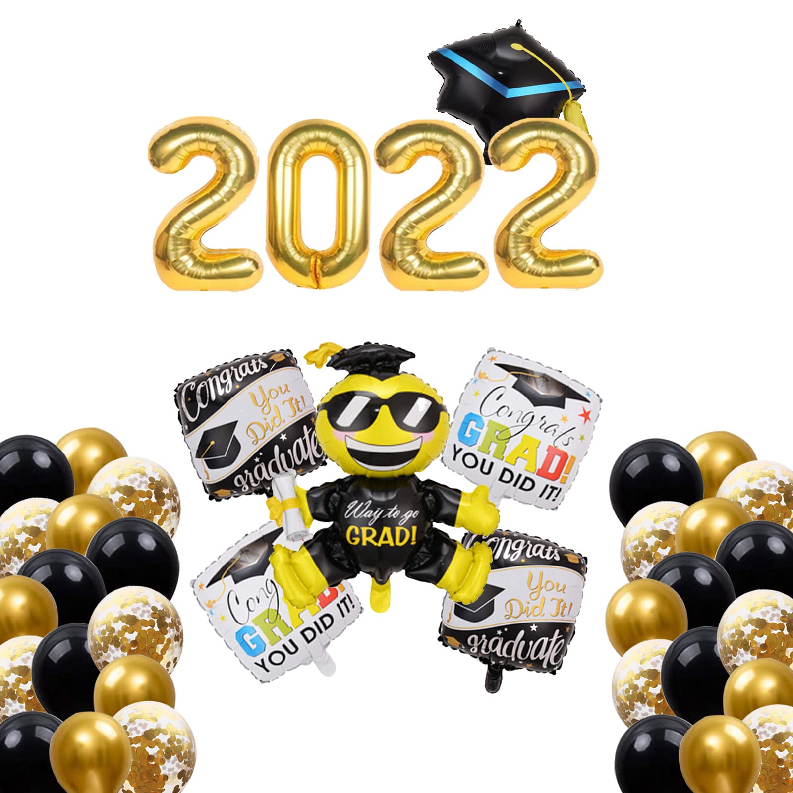 Class of 2022 Graduation Party Decorations Set - Confetti Balloons, Star Balloons, Square Balloons & Humanoid Balloons for Graduation Ceremony, Photo Backdrop & Celebration Decorations - Perfect for High School & College Graduation Parties