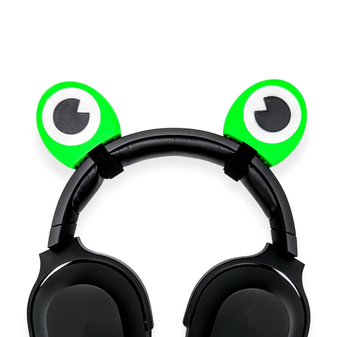 Cute Frog Eye Headphone Accessories - Adorable Frog Eyes with Self-Adhesive Fasteners - Gaming Headset Decor for Streamers & Gamers - Perfect for Cosplay, Live Streaming & Gaming Setups