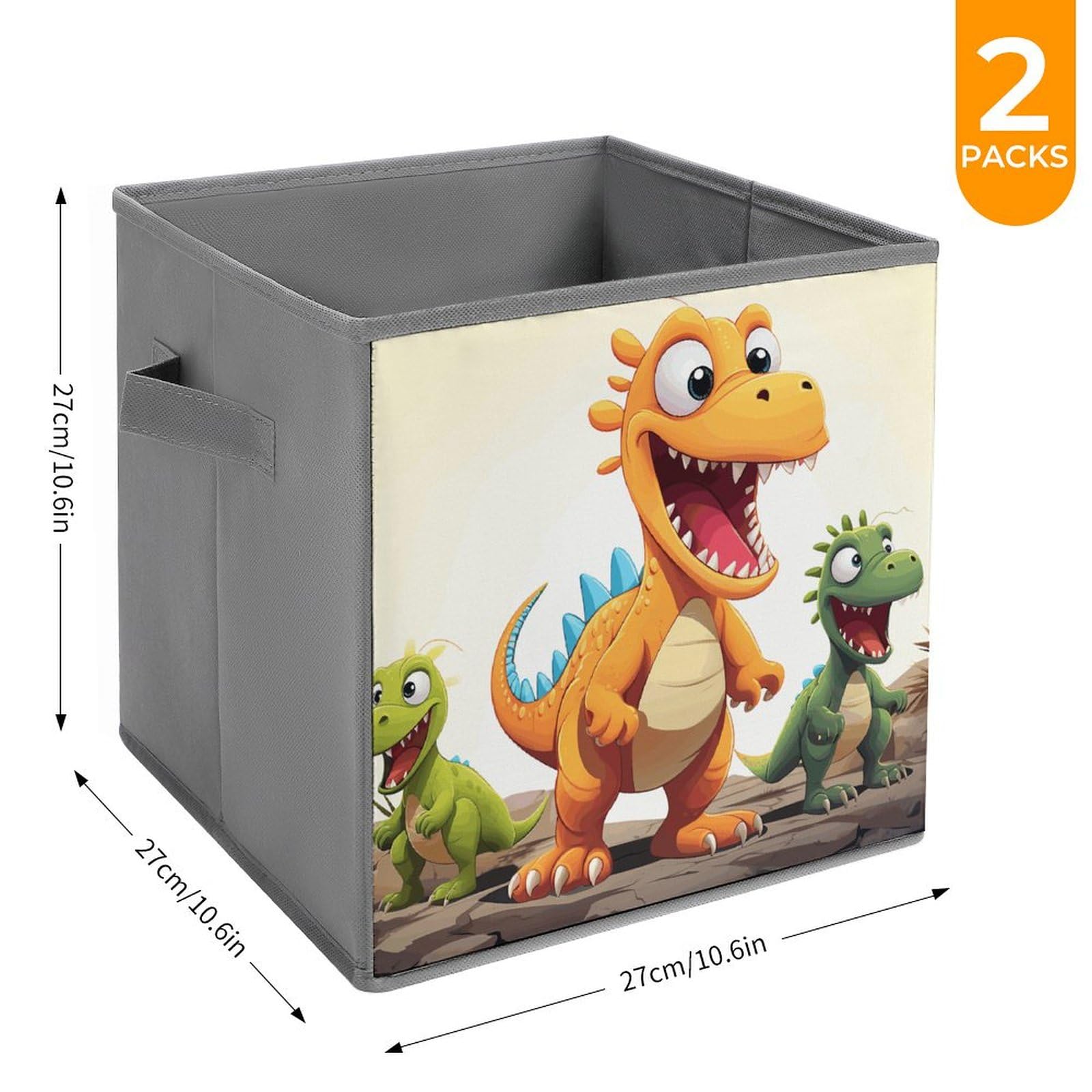 2PCS Foldable Storage Bins with Cartoon Dinosaur Print - Large Capacity Storage Boxes with Handles for Playroom, Office & Home Organization - Perfect for Kids' Toys, Books & Clutter Control