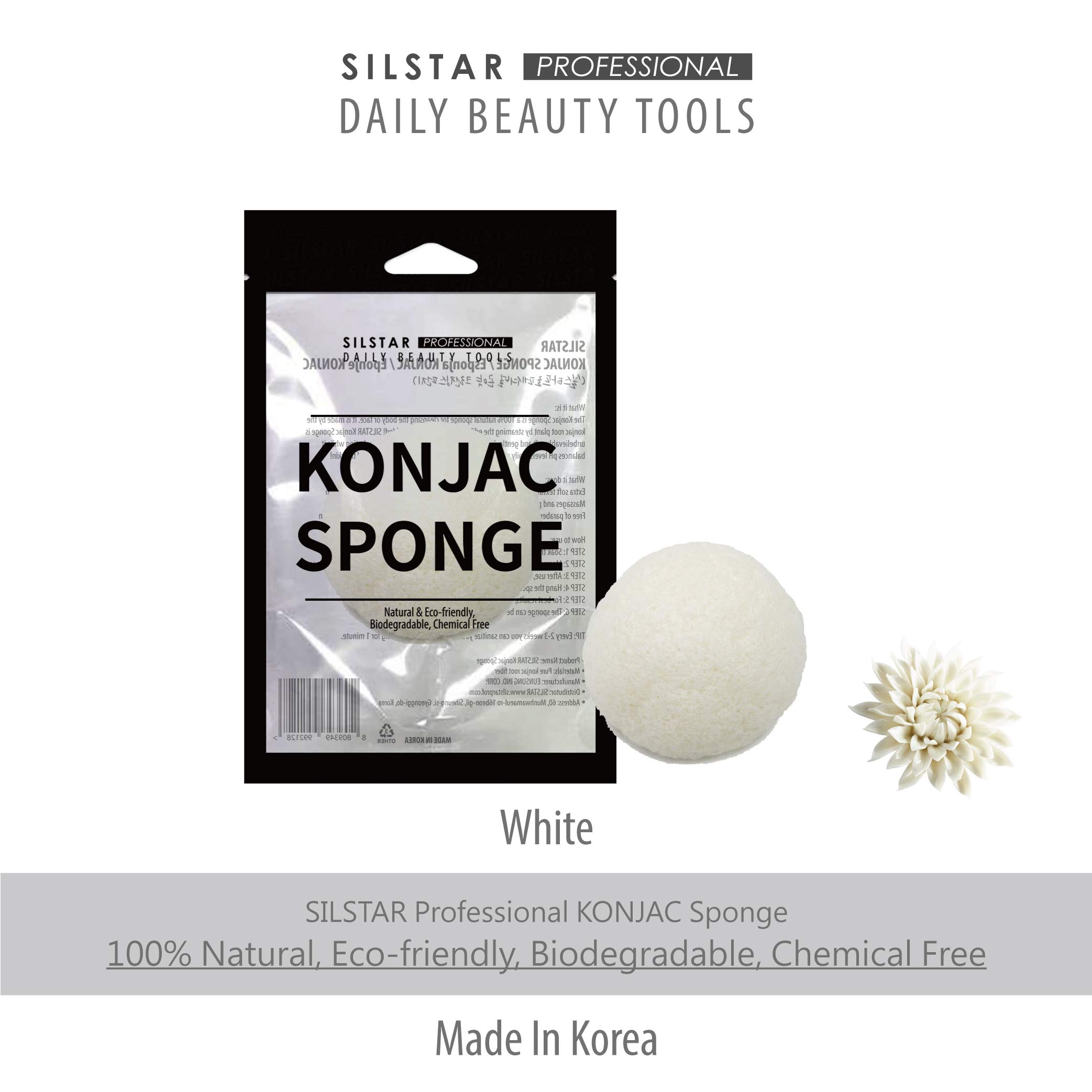 SILSTAR PROFESSIONAL KONJAC Facial & Bath Sponge - Gentle Cleansing for Dry & Mature Skin | 100% Natural Pure White Konjac | Perfect for Daily Skincare & Makeup Removal