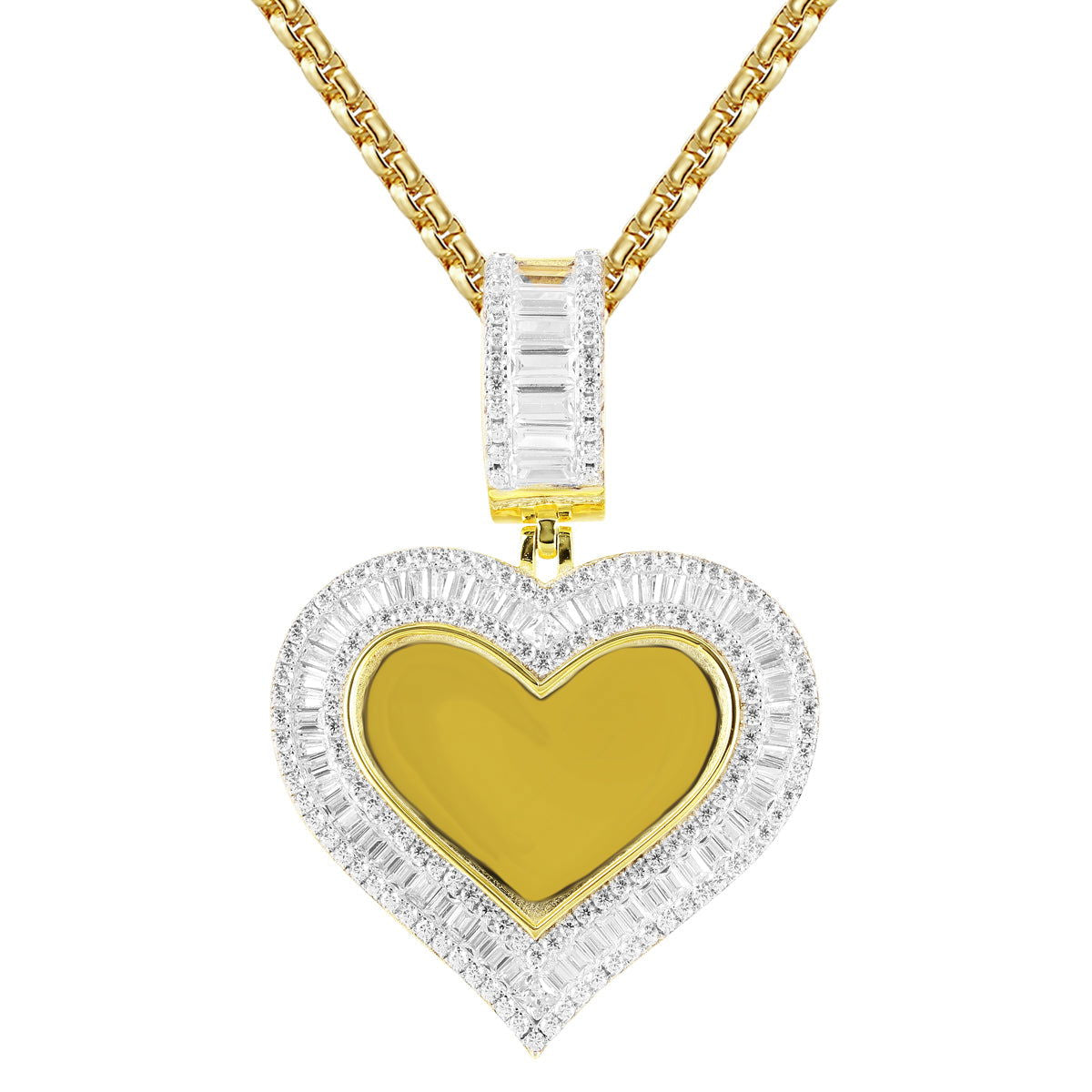 Silver Heart Pendant Necklace with Baguette Crystal - Elegant Photo Locket for Memories, Perfect for Anniversaries, Valentine's Day & Special Occasions