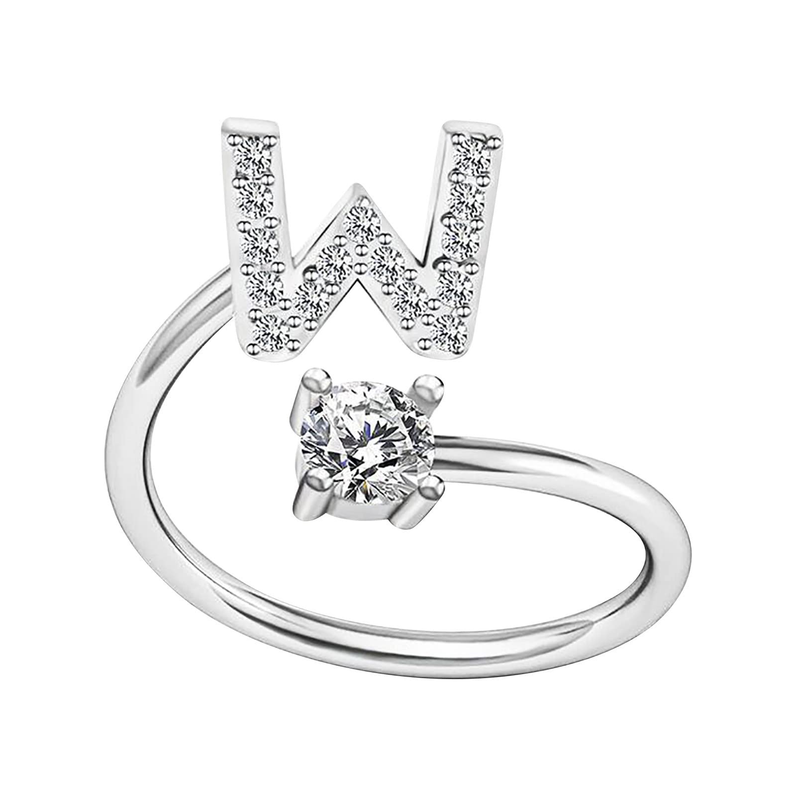 Personalized Alphabet A to Z Stacking Rings for Women - Fashion Opening Couple Rings with Full Diamond Micro Inlaid Zircon - Perfect for Everyday Wear, Gifts & Layering Jewelry
